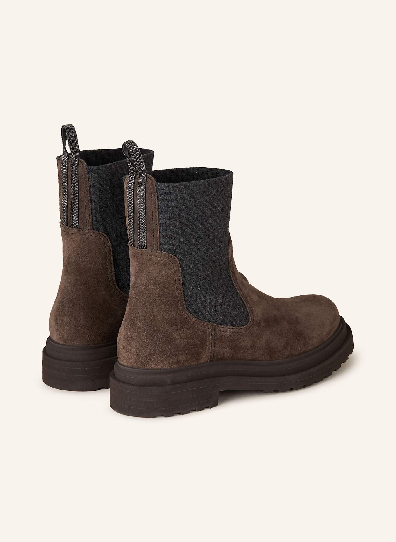 BRUNELLO CUCINELLI Chelsea-Boots mit Schmucksteinen: DUNKELBRAUN / DUNKELGRAU