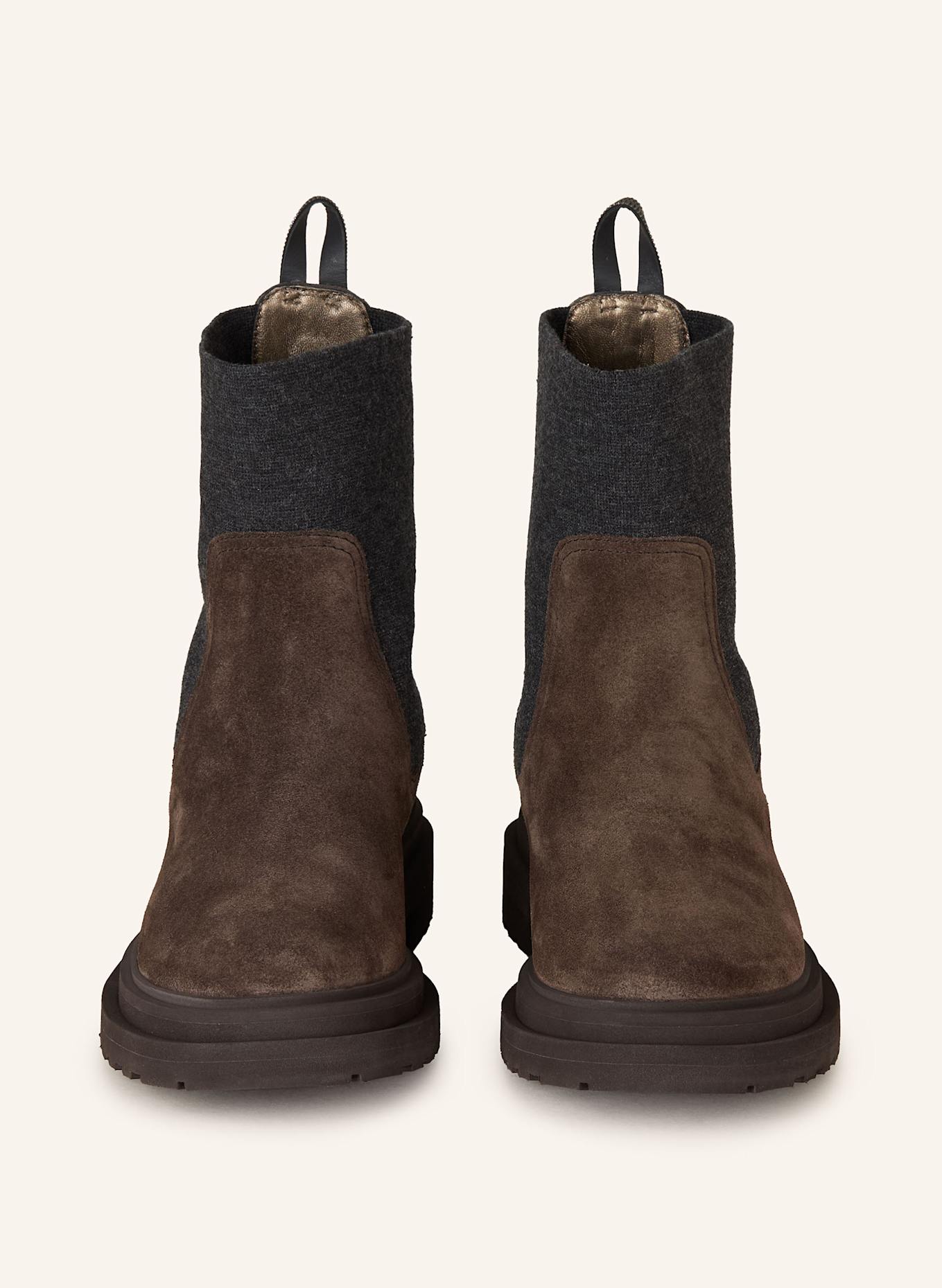 BRUNELLO CUCINELLI Chelsea-Boots mit Schmucksteinen: DUNKELBRAUN / DUNKELGRAU