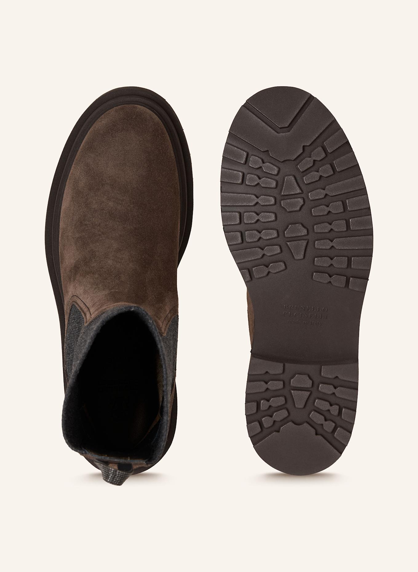 BRUNELLO CUCINELLI Chelsea-Boots mit Schmucksteinen: DUNKELBRAUN / DUNKELGRAU