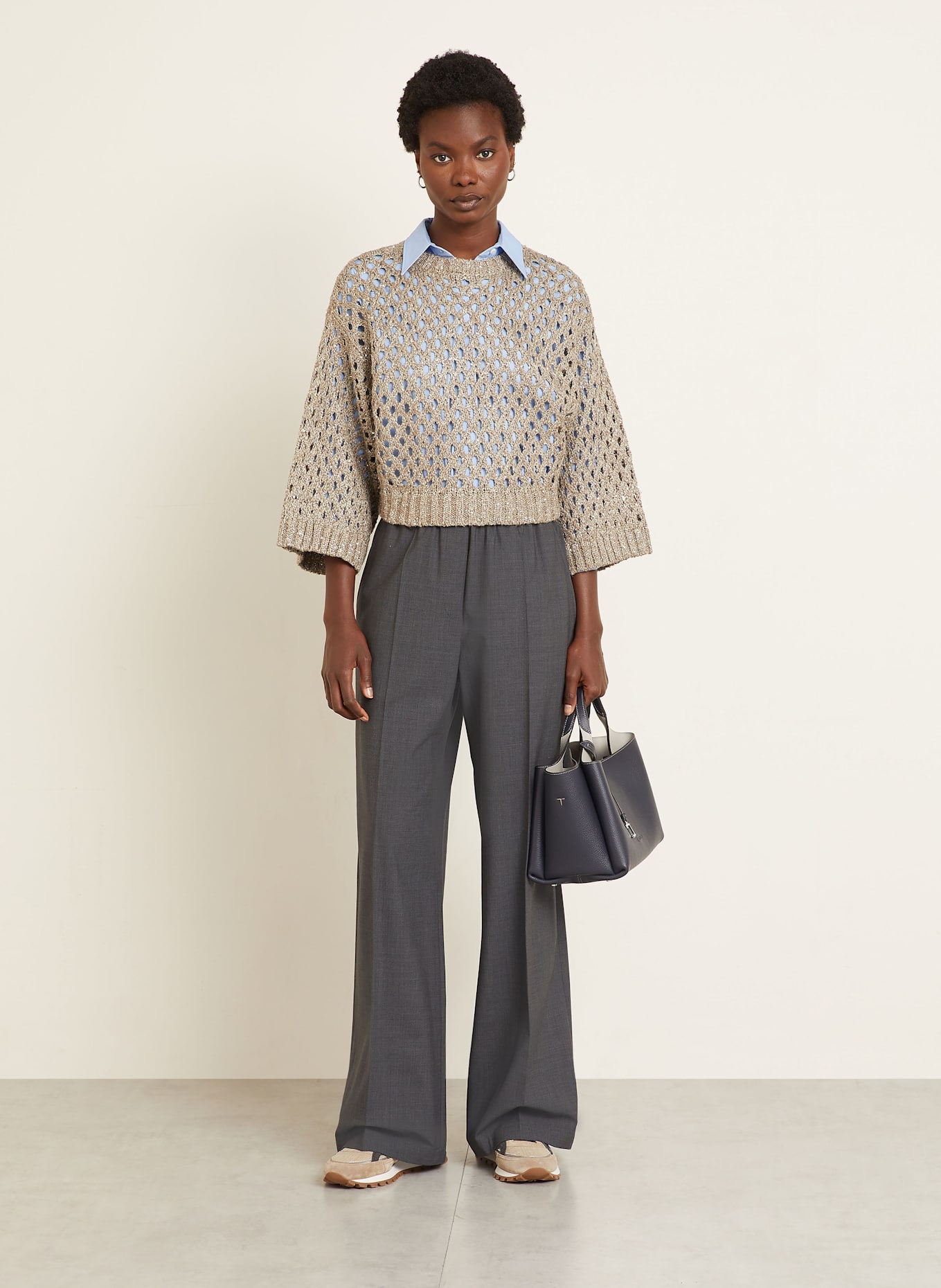 パンツ BRUNELLO CUCINELLI WIDE-LEG TROUSERS IN Sartorial Wide trousers for Woman in Cocoa | Brunello Cucinelli