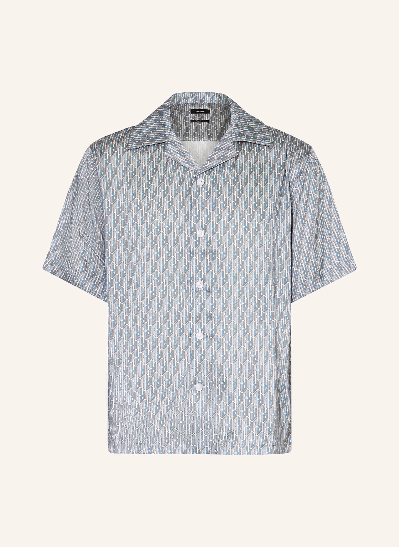 REISS Košile resort RELIC Relaxed Fit ze saténu: MODRÁ/ ČERNOŠEDÁ/ BÍLÁ