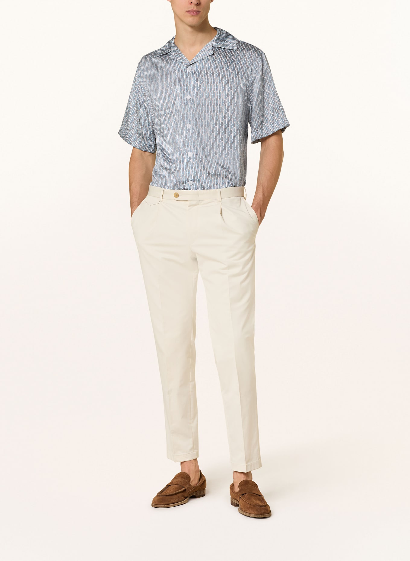REISS Košile resort RELIC Relaxed Fit ze saténu: MODRÁ/ ČERNOŠEDÁ/ BÍLÁ
