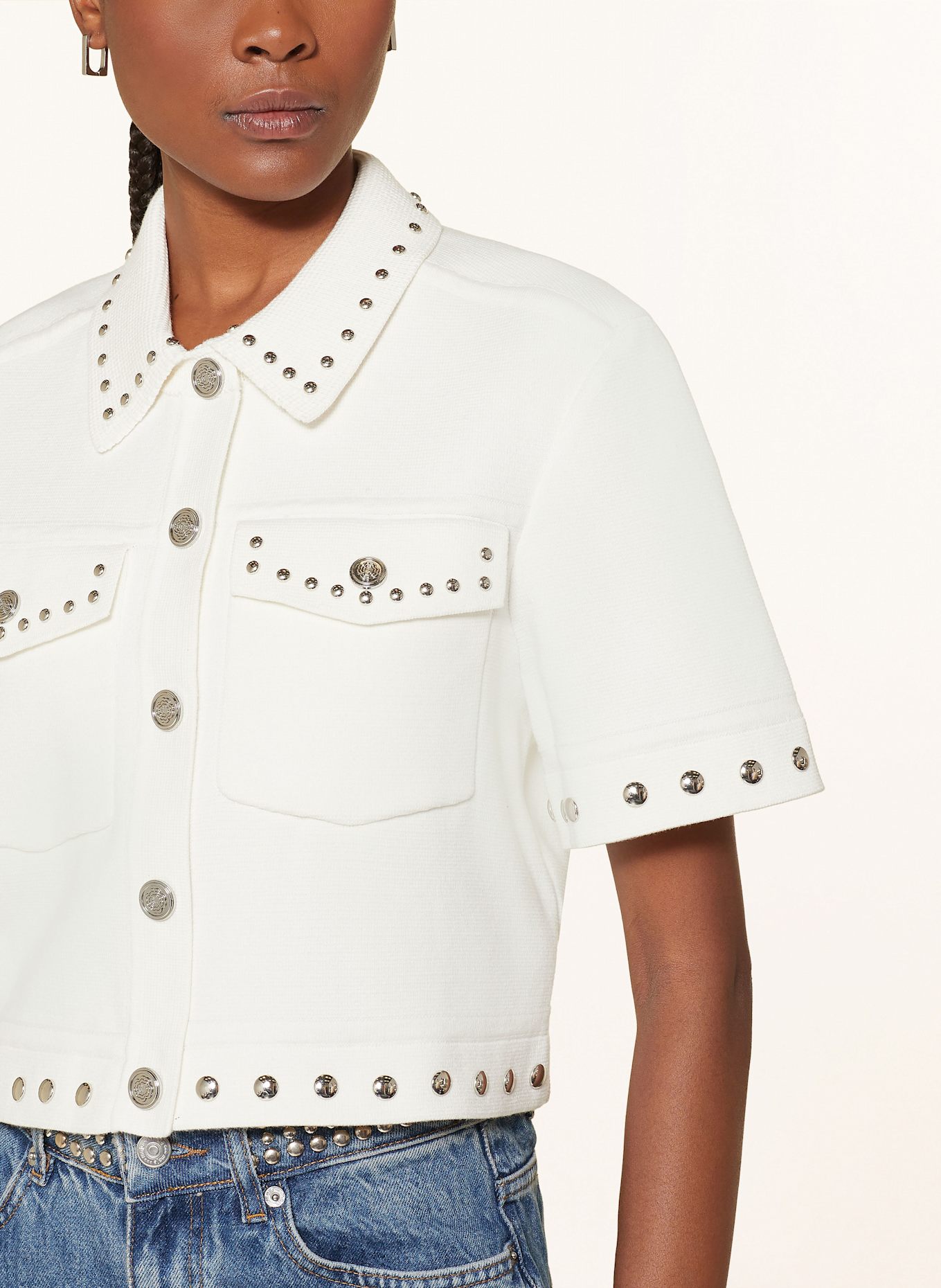 maje Cropped-Jacke mit Nieten: ECRU