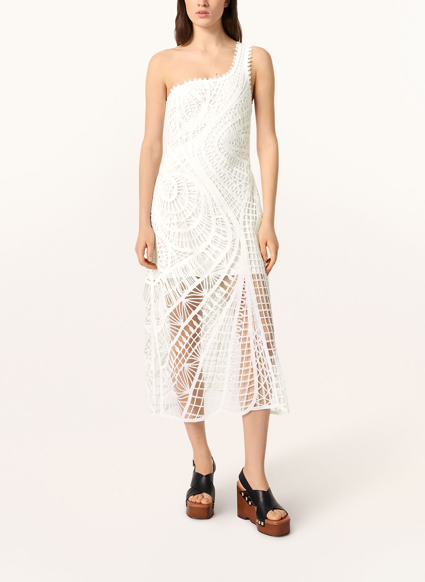 maje One-Shoulder-Kleid aus Spitze: ECRU