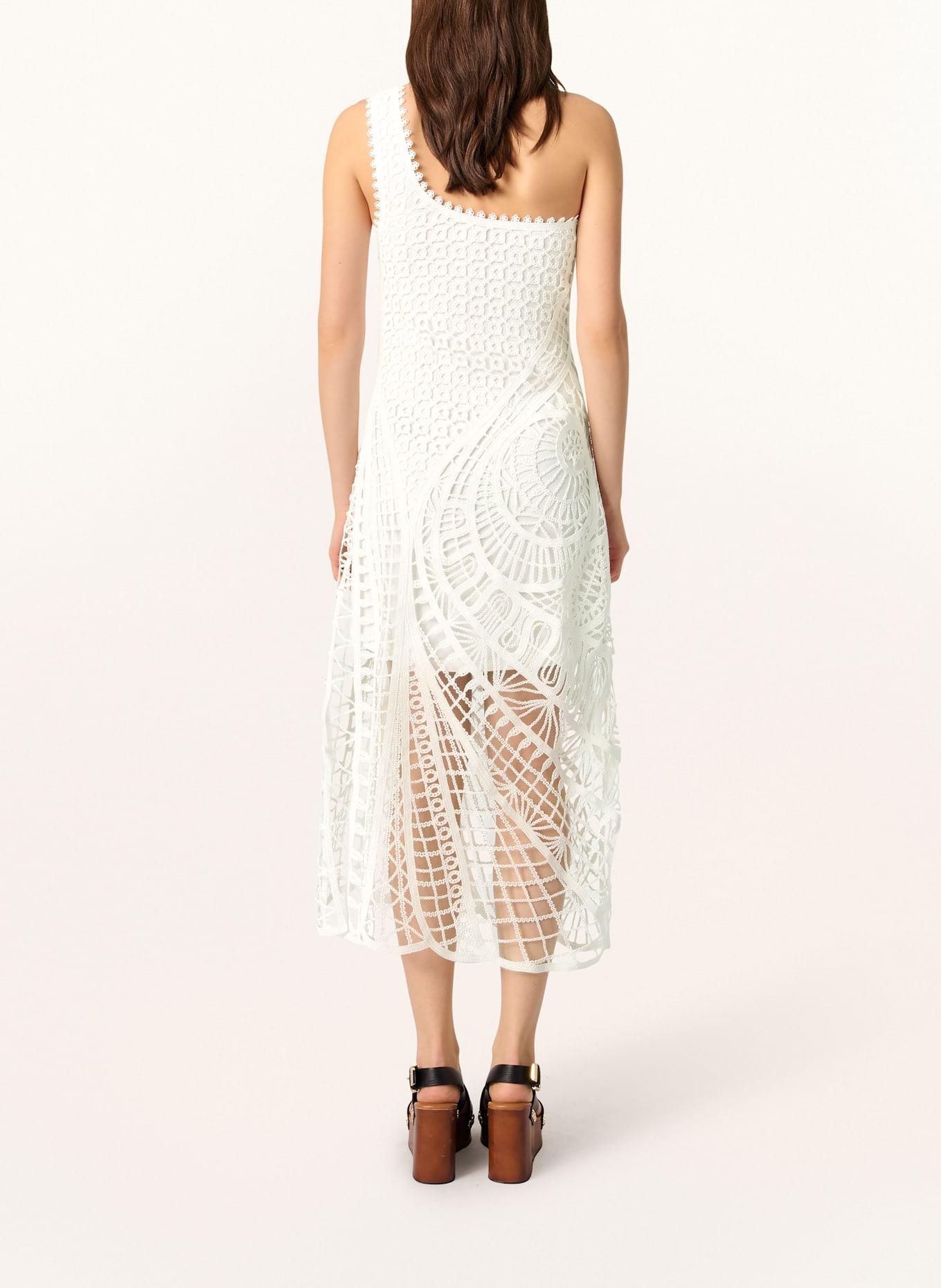 maje One-Shoulder-Kleid aus Spitze: ECRU