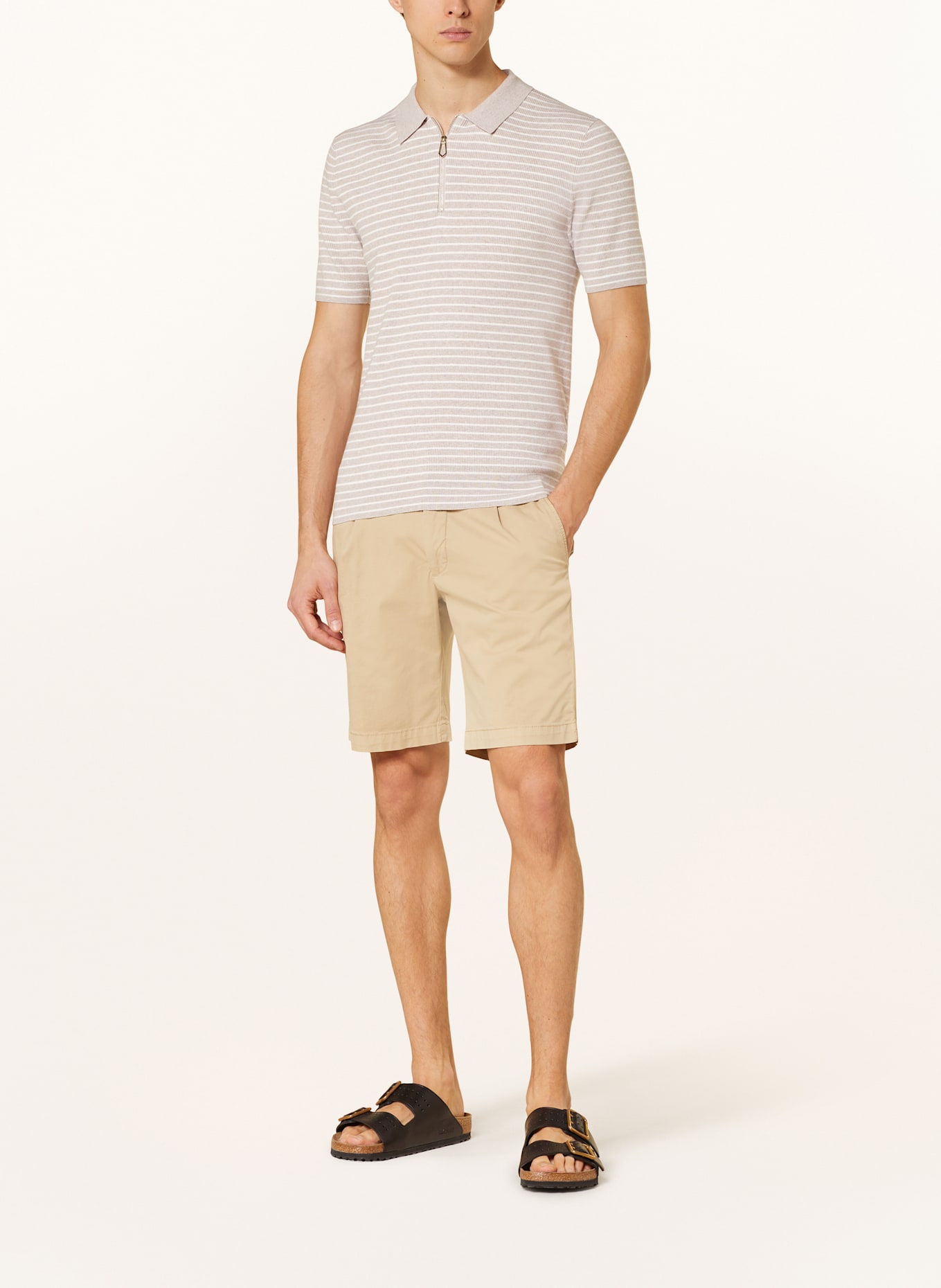 REISS Strick-Poloshirt FALLOW: HELLBRAUN / WEISS