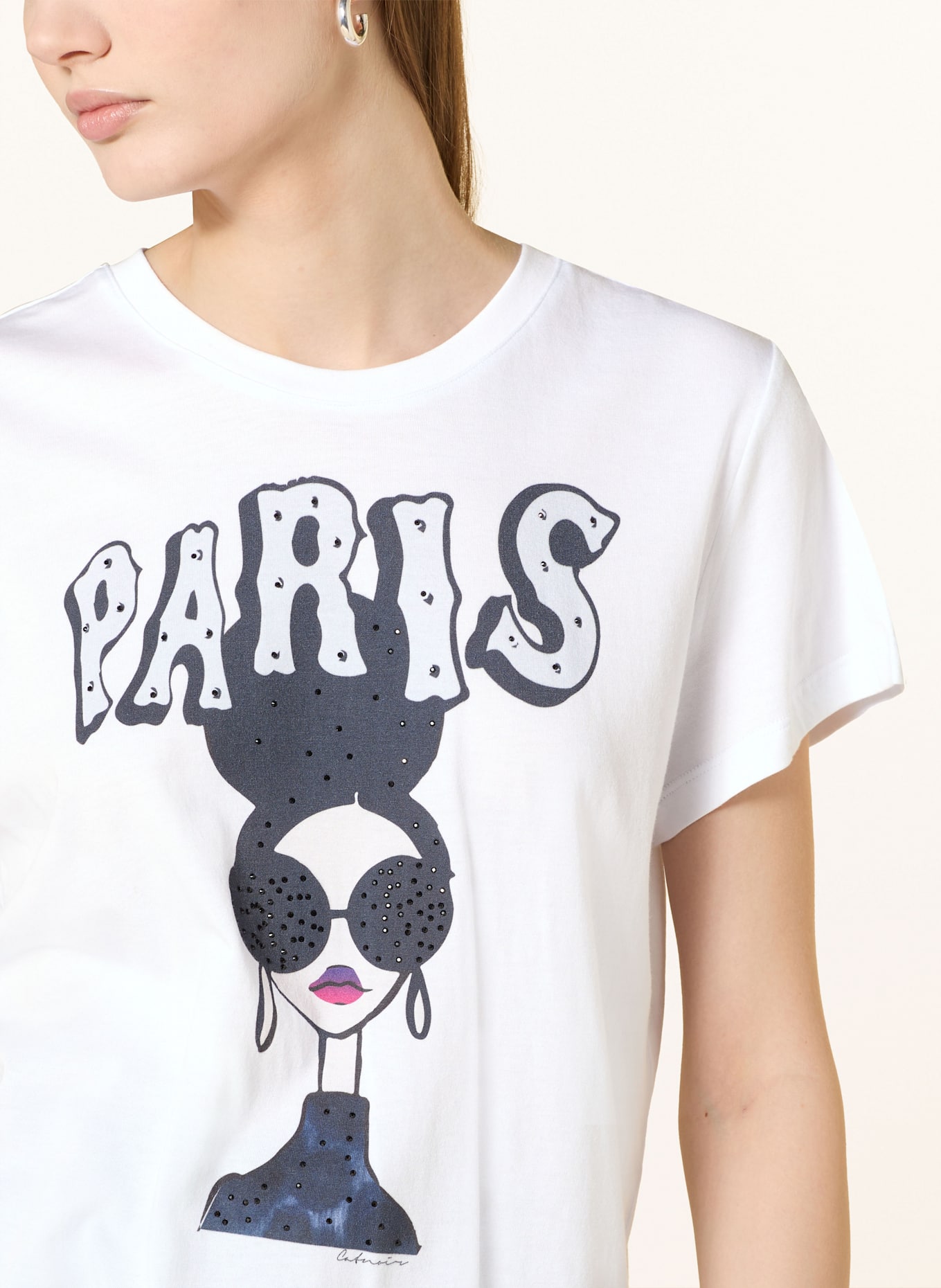 CATNOIR T-Shirt mit Schmucksteinen: WEISS