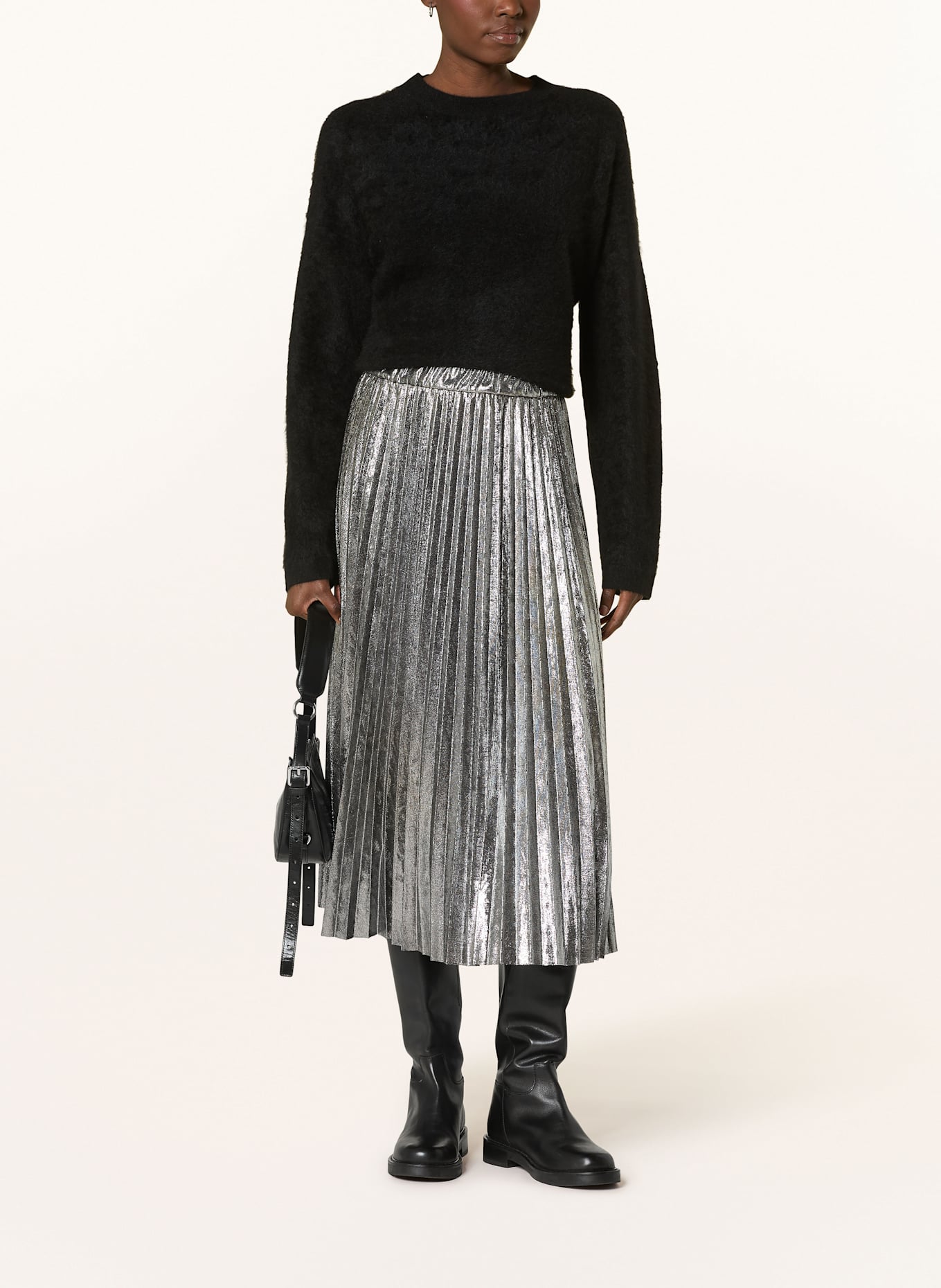 CATNOIR Rock mit Glitzergarn und Plissees: SILBER