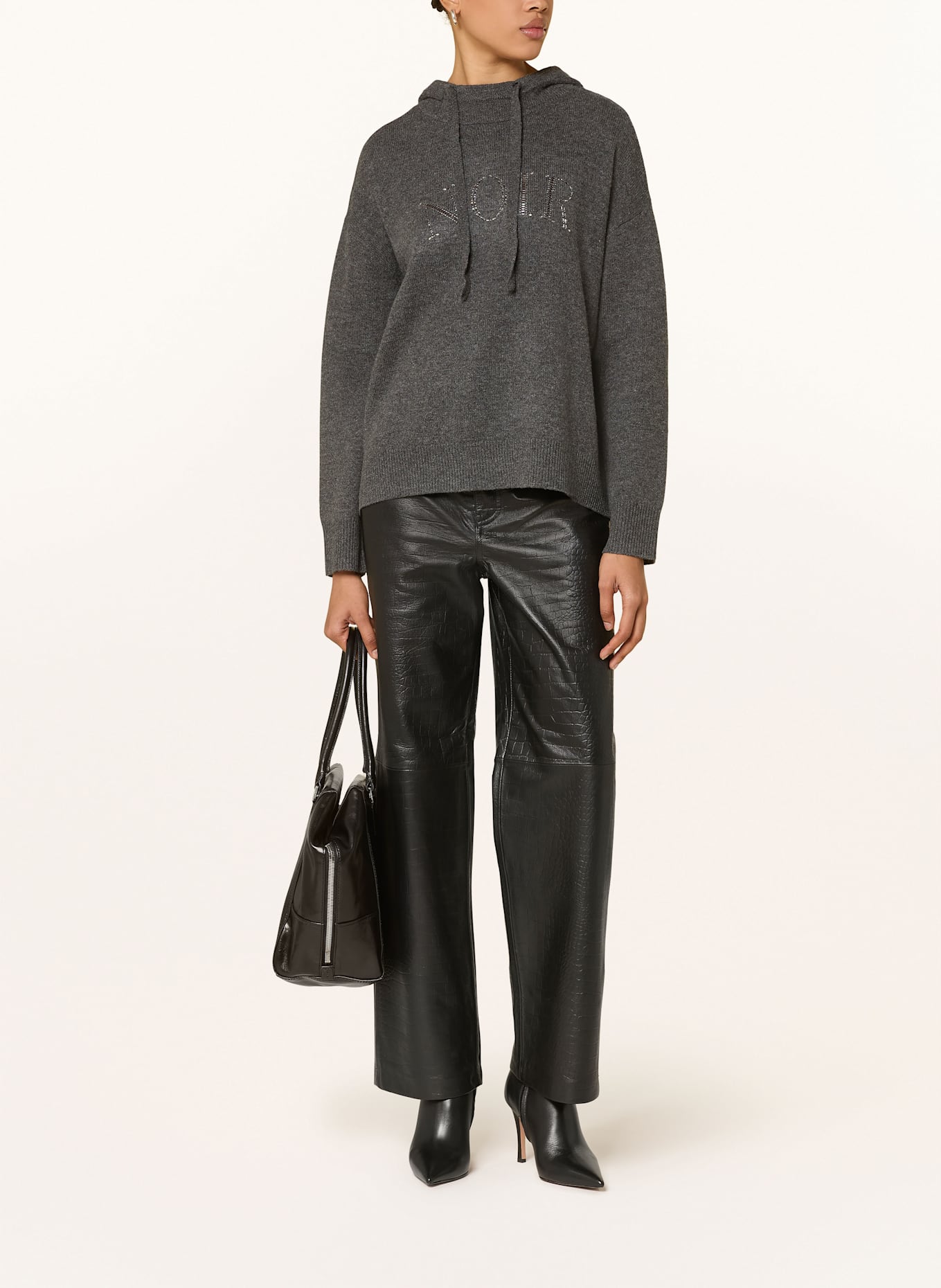 CATNOIR Strick-Hoodie mit Schmucksteinen: GRAU