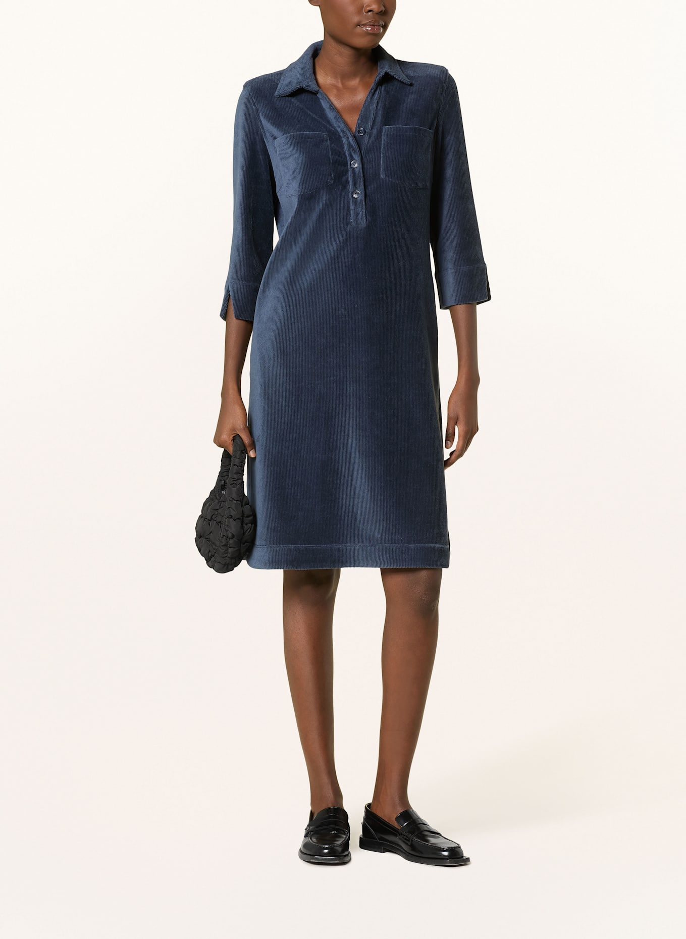 CATNOIR Hemdblusenkleid aus Cord mit 3/4-Arm: DUNKELBLAU