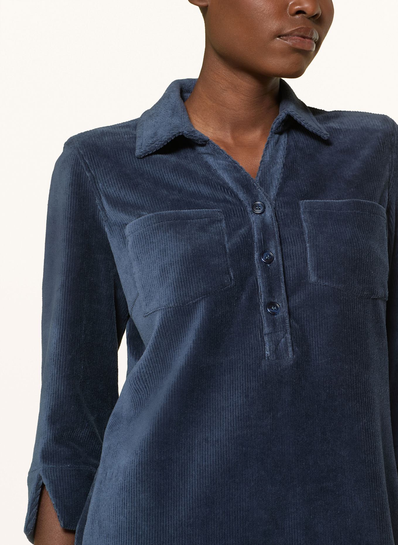 CATNOIR Hemdblusenkleid aus Cord mit 3/4-Arm: DUNKELBLAU