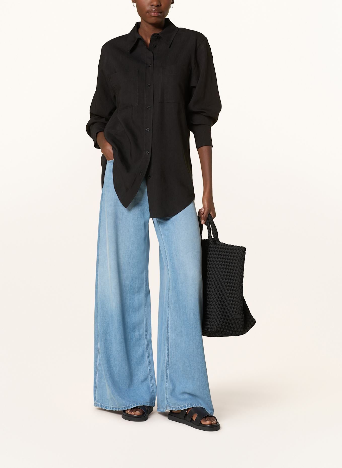 MAC DAYDREAM slouchy blue and white jeans BEL AIR: Stradivarius super high-waist skinny jeans in brown