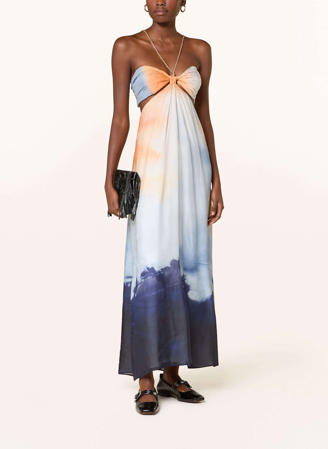 maje Kleid mit Leinen und Rüschen: HELLBLAU/ DUNKELBLAU/ ORANGE