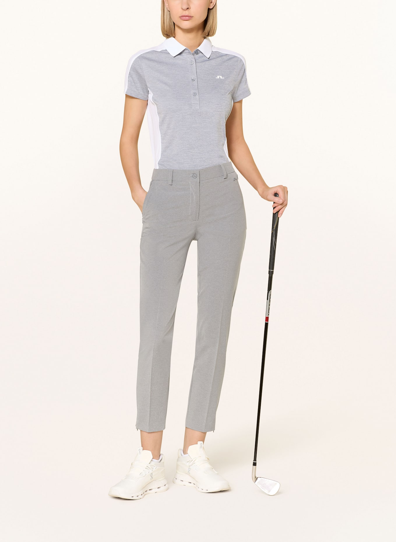 J.LINDEBERG Funkcyjna koszulka polo: SZARY / BIAŁY