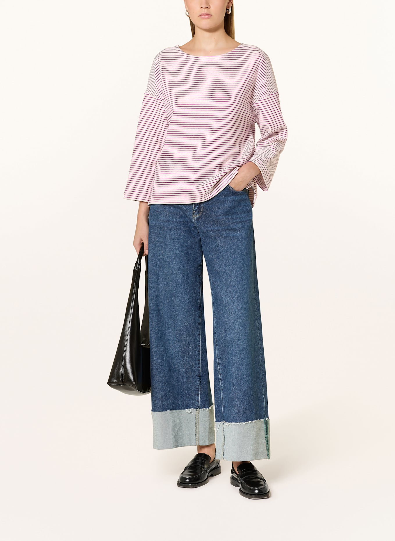 Marc O'Polo Strickshirt mit 3/4-Arm: WEISS / FUCHSIA