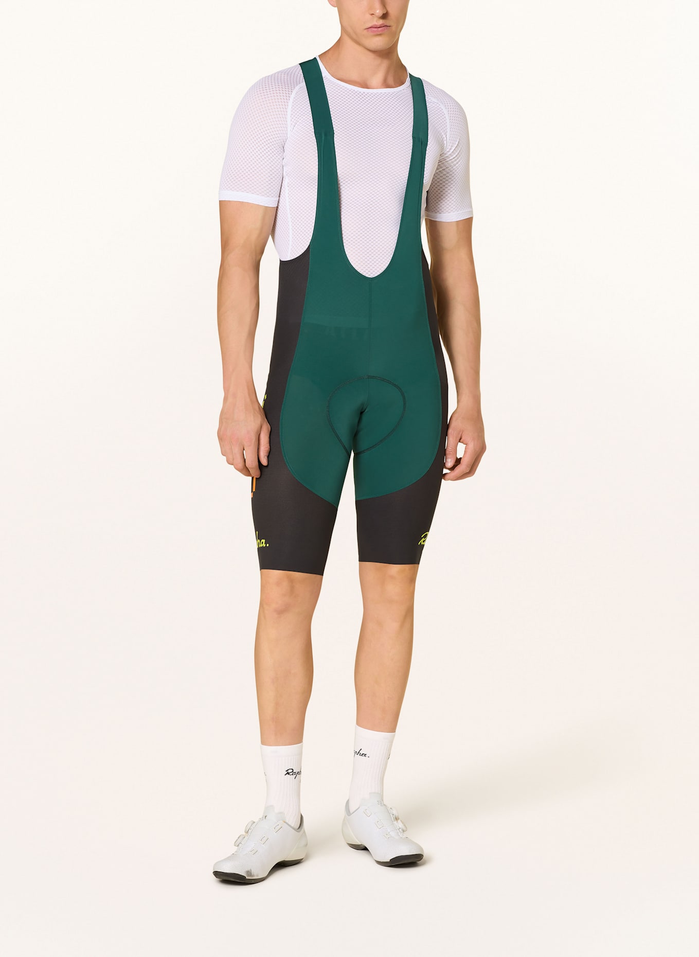 Rapha AMANI PRO TEAM POWERWEAVE BIBS cycling shorts with straps and padded insert: TEAL / BLACK / WHITE
