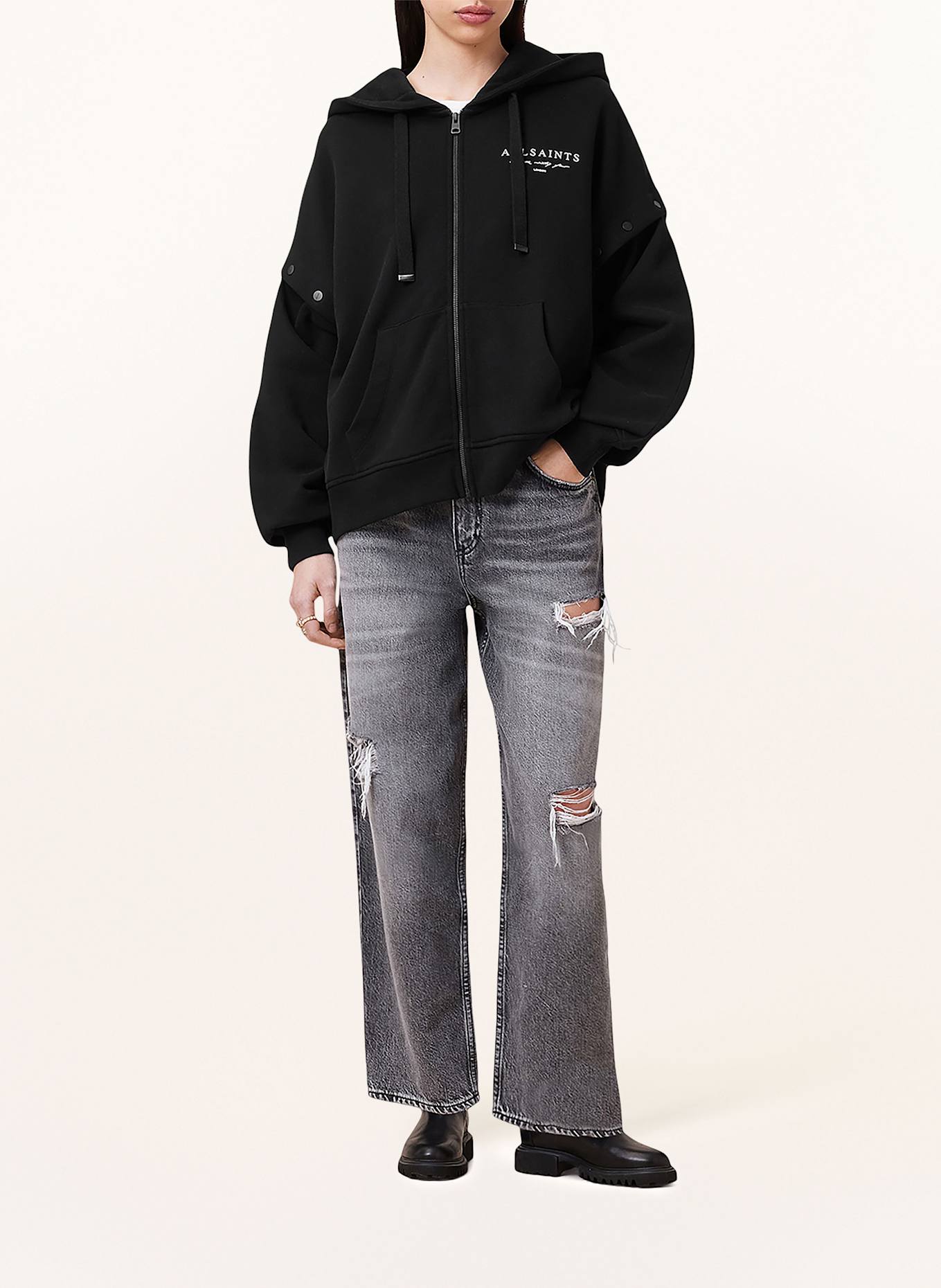 ALLSAINTS Bluza rozpinana AROMA AMPHIA z odpinanymi rękawami: CZARNY/ BIAŁY