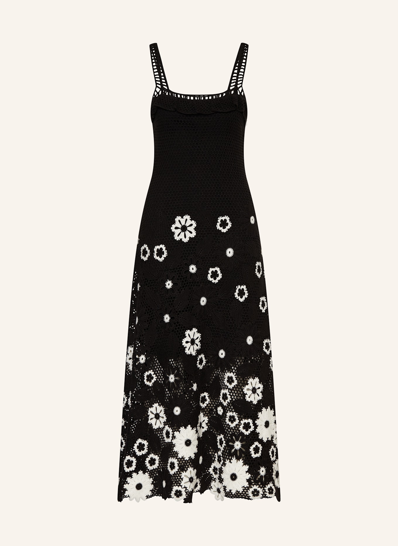 maje Häkelkleid mit Rüschen: SCHWARZ/ WEISS