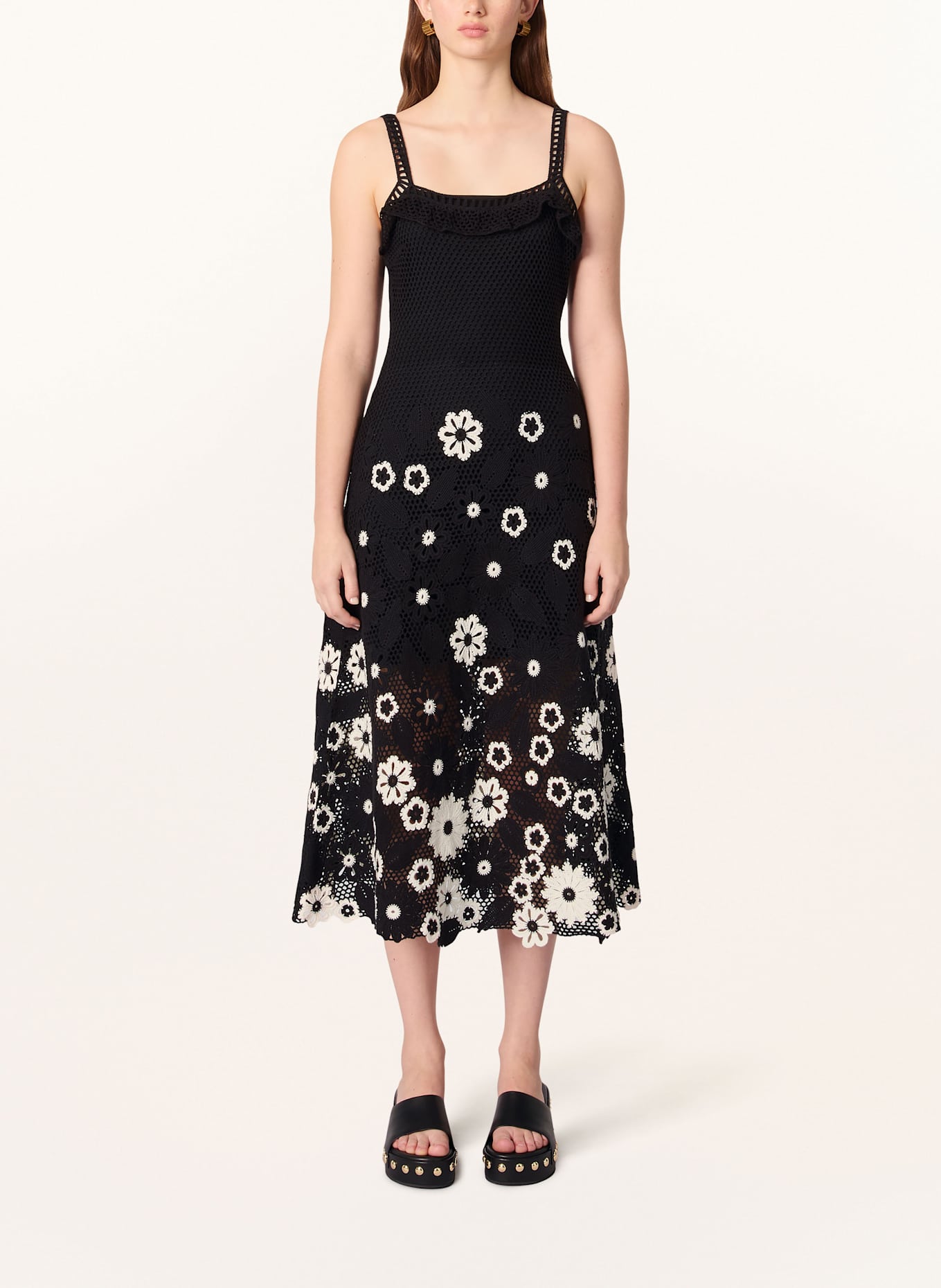 maje Häkelkleid mit Rüschen: SCHWARZ/ WEISS
