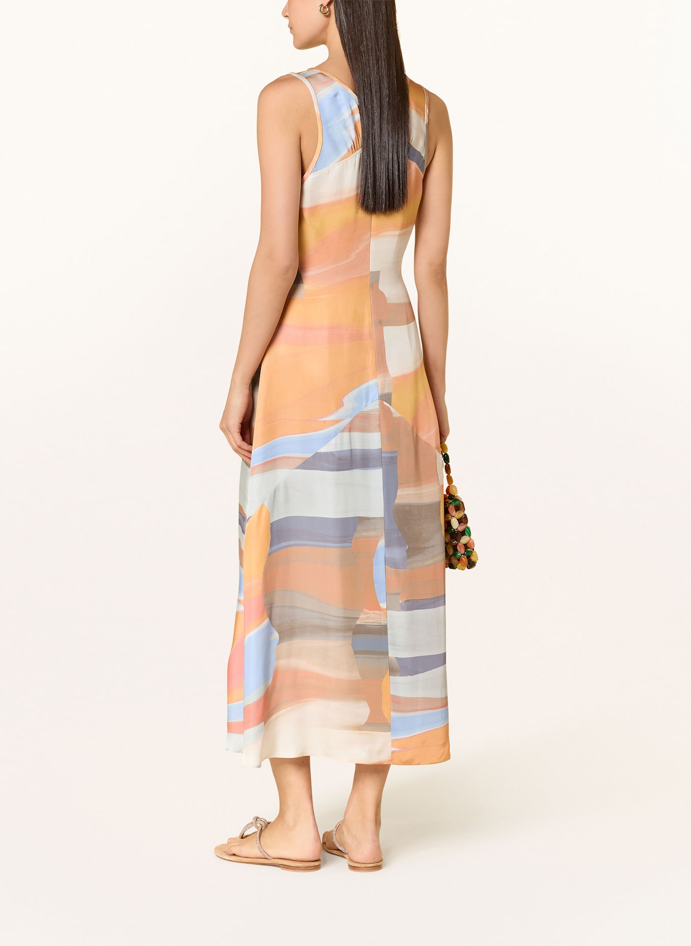 REISS Satinkleid: ORANGE / HELLBLAU / ROSA