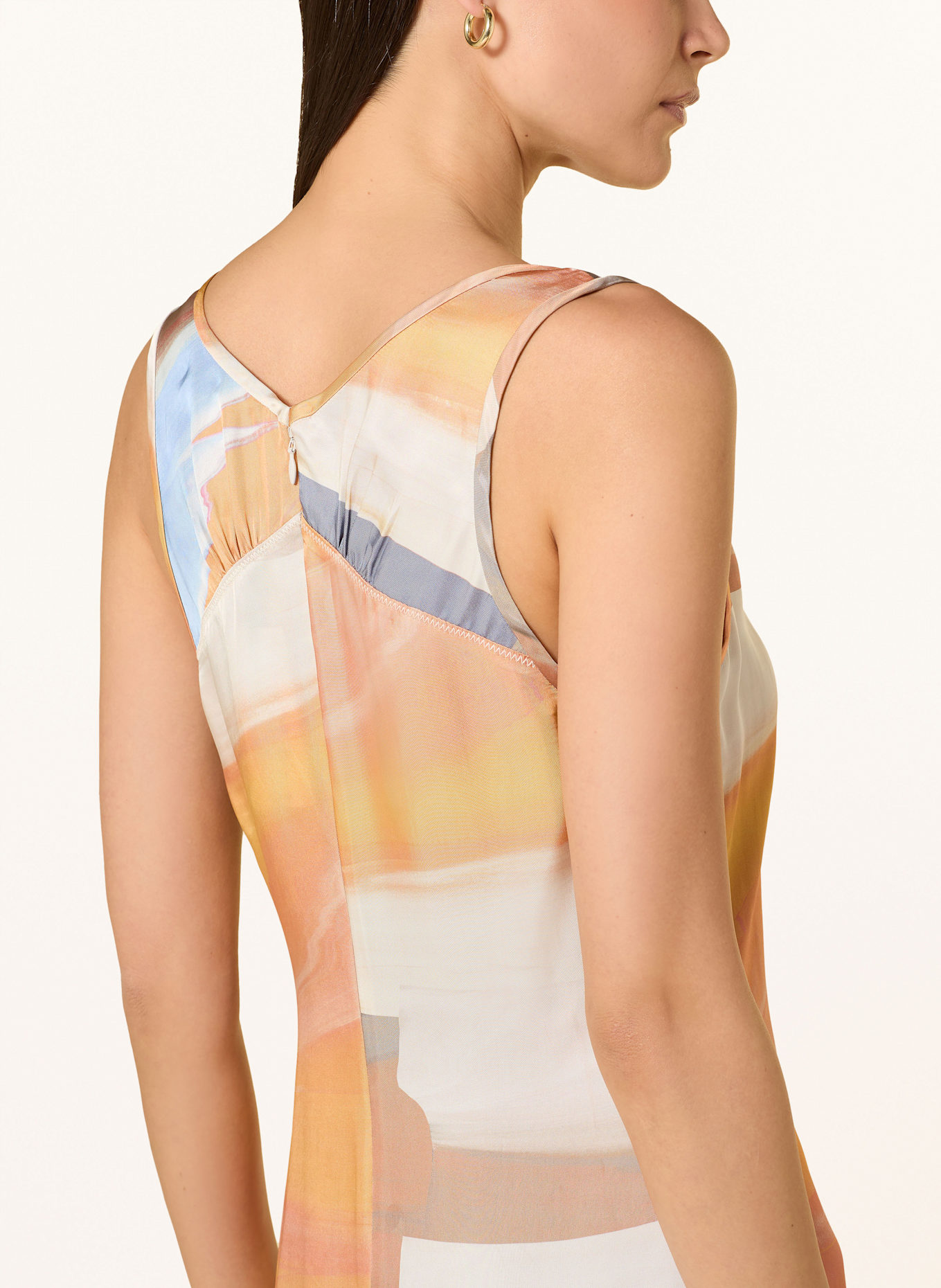 REISS Satinkleid: ORANGE / HELLBLAU / ROSA