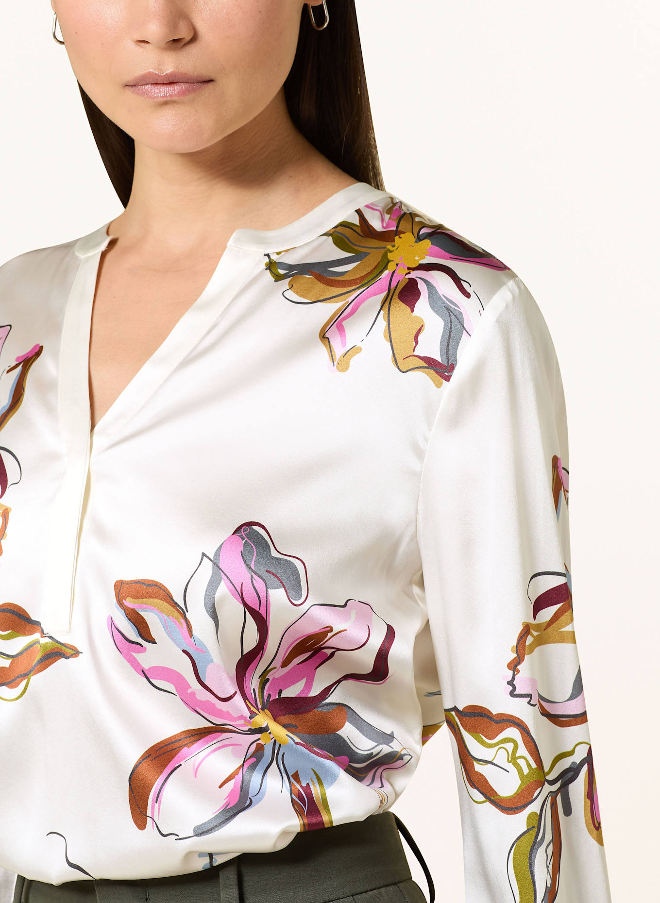 HERZEN'S ANGELEGENHEIT Blusenshirt aus Seide: WEISS / PINK / KHAKI