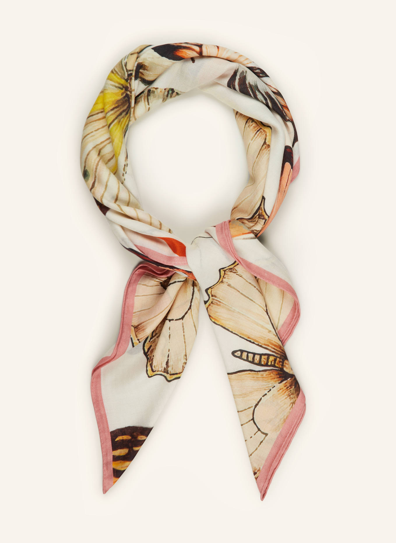 HERZEN'S ANGELEGENHEIT Tuch mit Cashmere und Seide: CREME / BRAUN / GELB