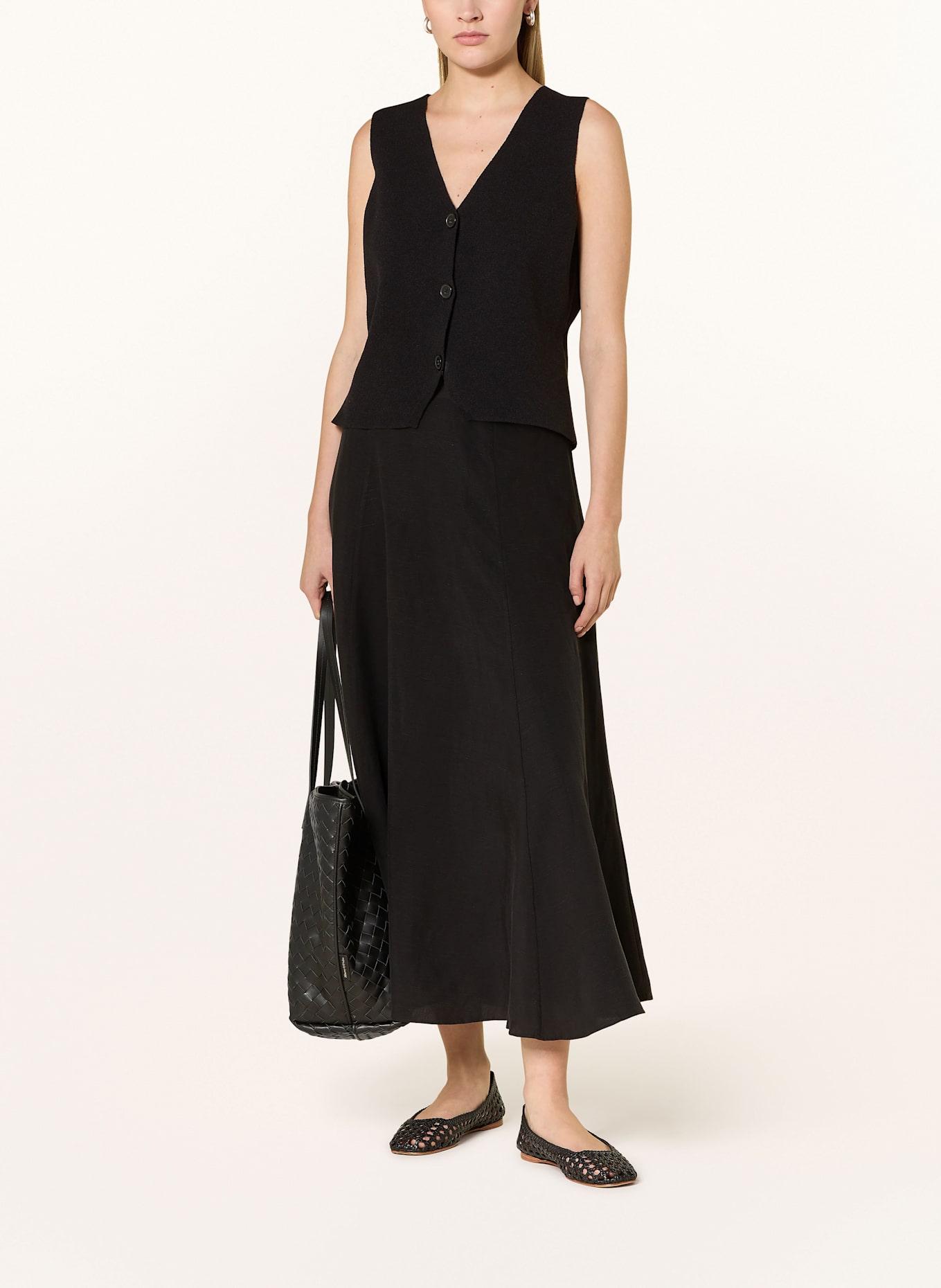 WHISTLES Sukně HELENA se lnem: ČERNÁ