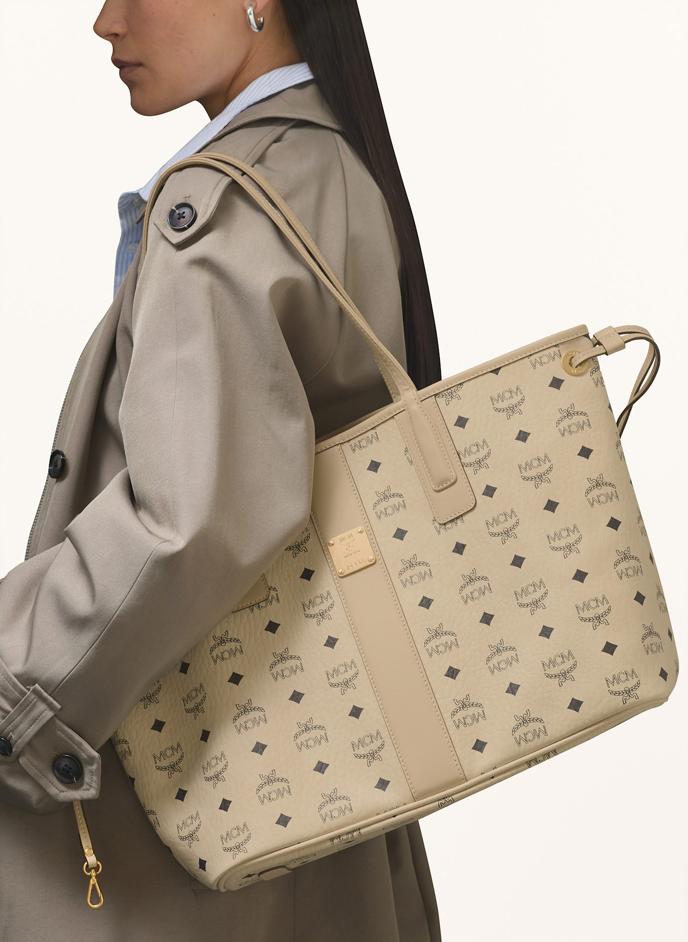 MCM Shopper LIZ MEDIUM zum Wenden mit Pouch: I8001 BEIGE