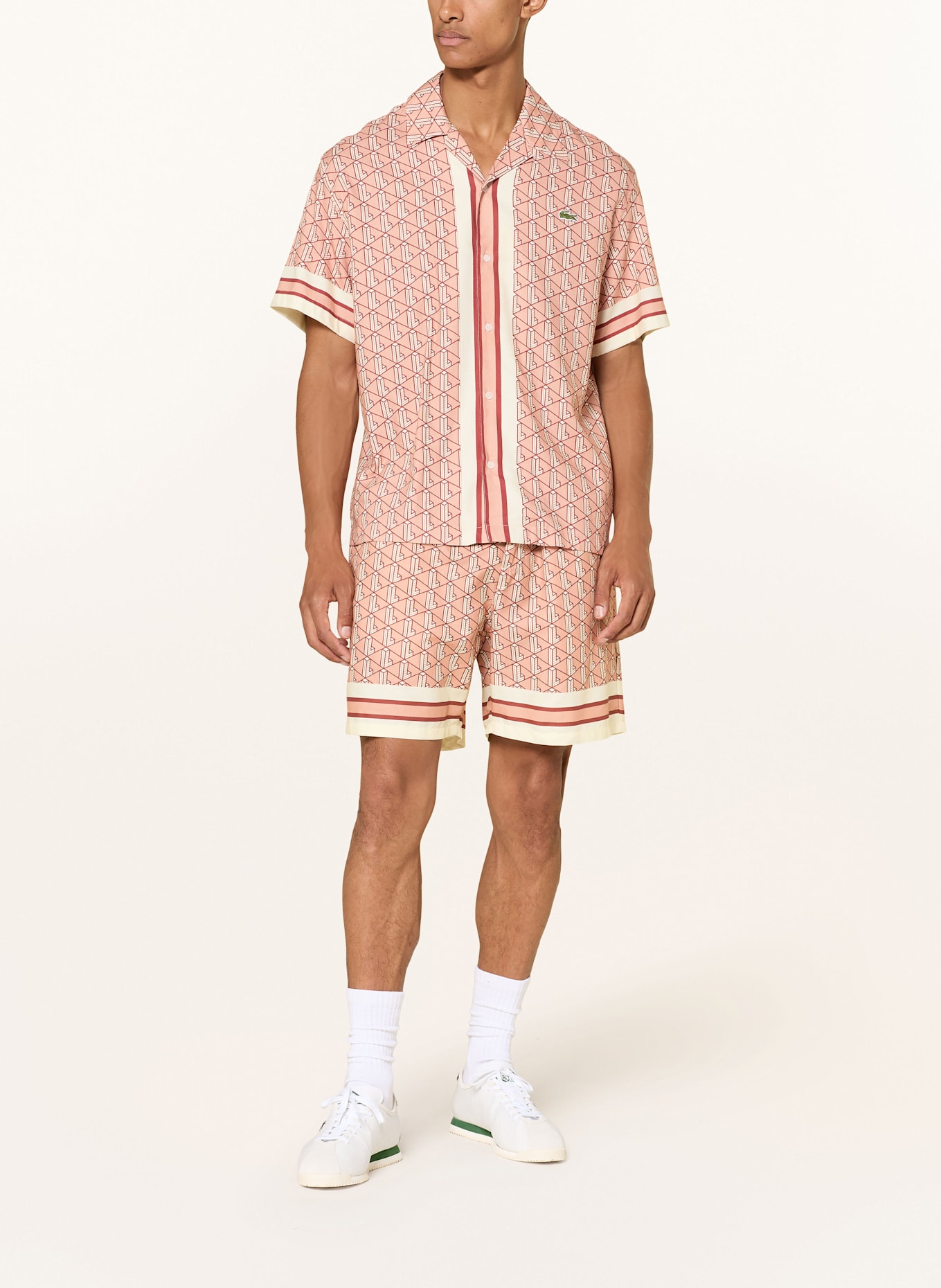 LACOSTE Resorthemd Relaxed Fit: LACHS/ DUNKELROT/ CREME