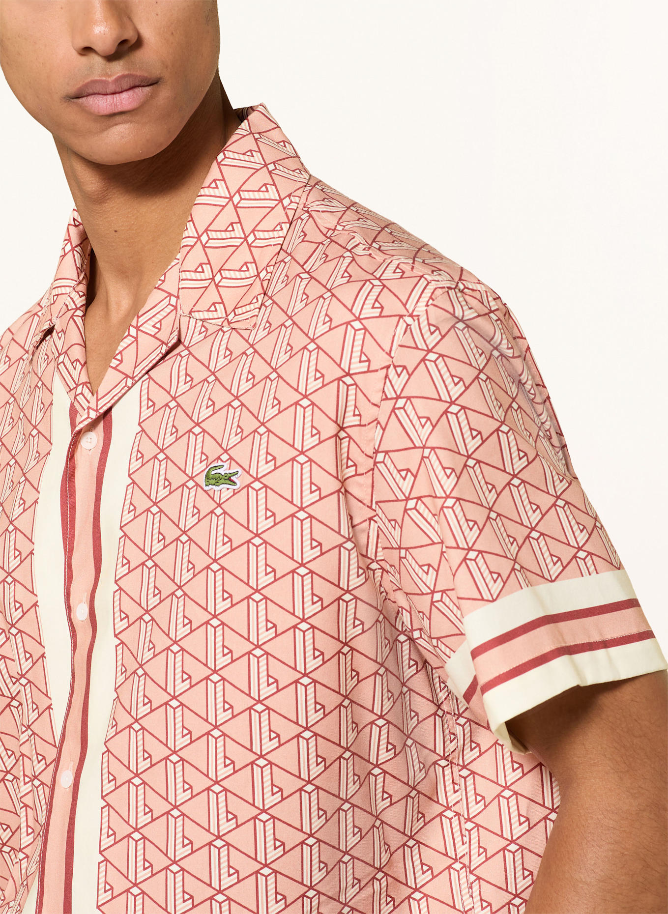 LACOSTE Resorthemd Relaxed Fit: LACHS/ DUNKELROT/ CREME
