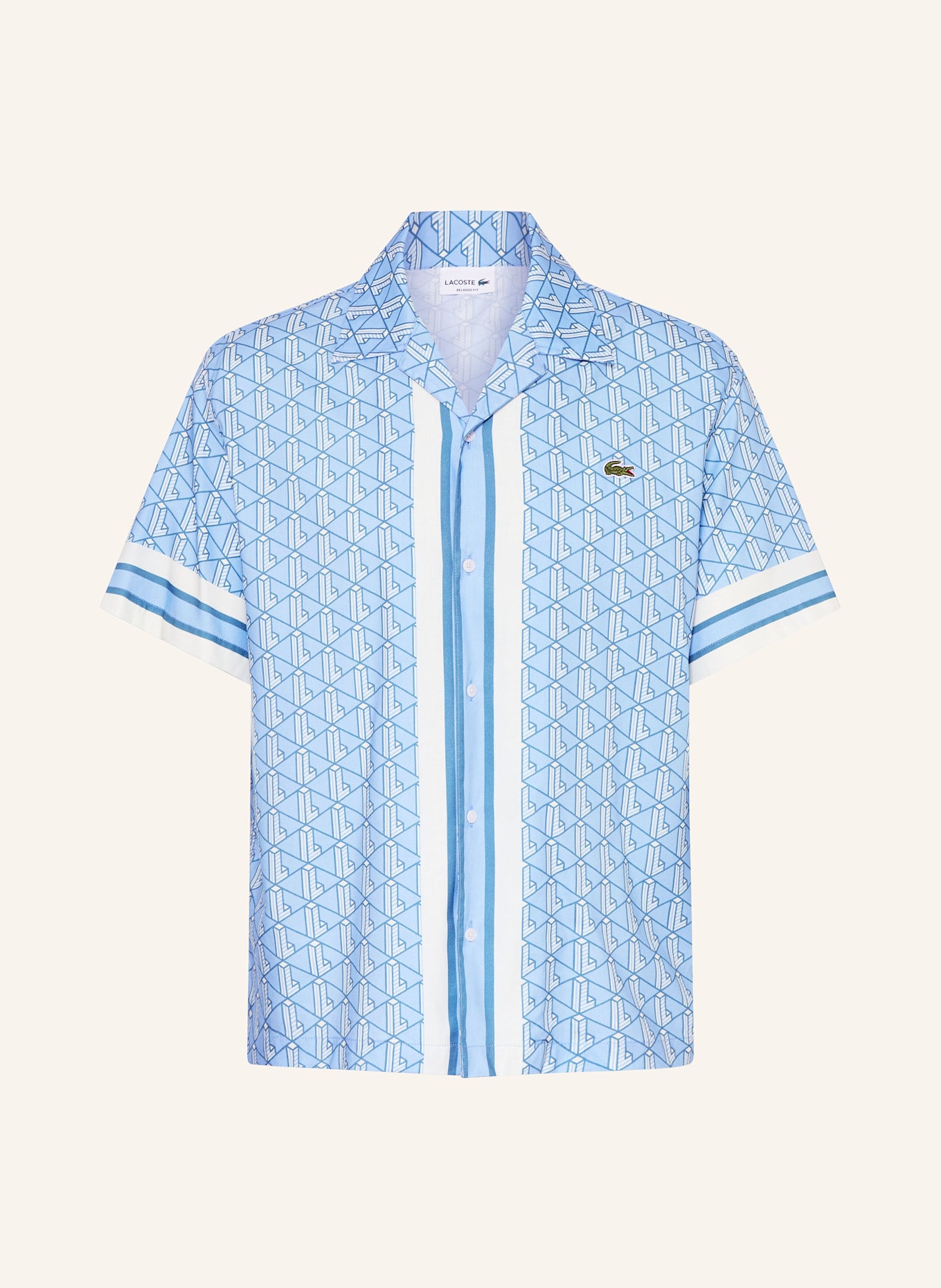 LACOSTE Resorthemd Relaxed Fit: HELLBLAU / CREME