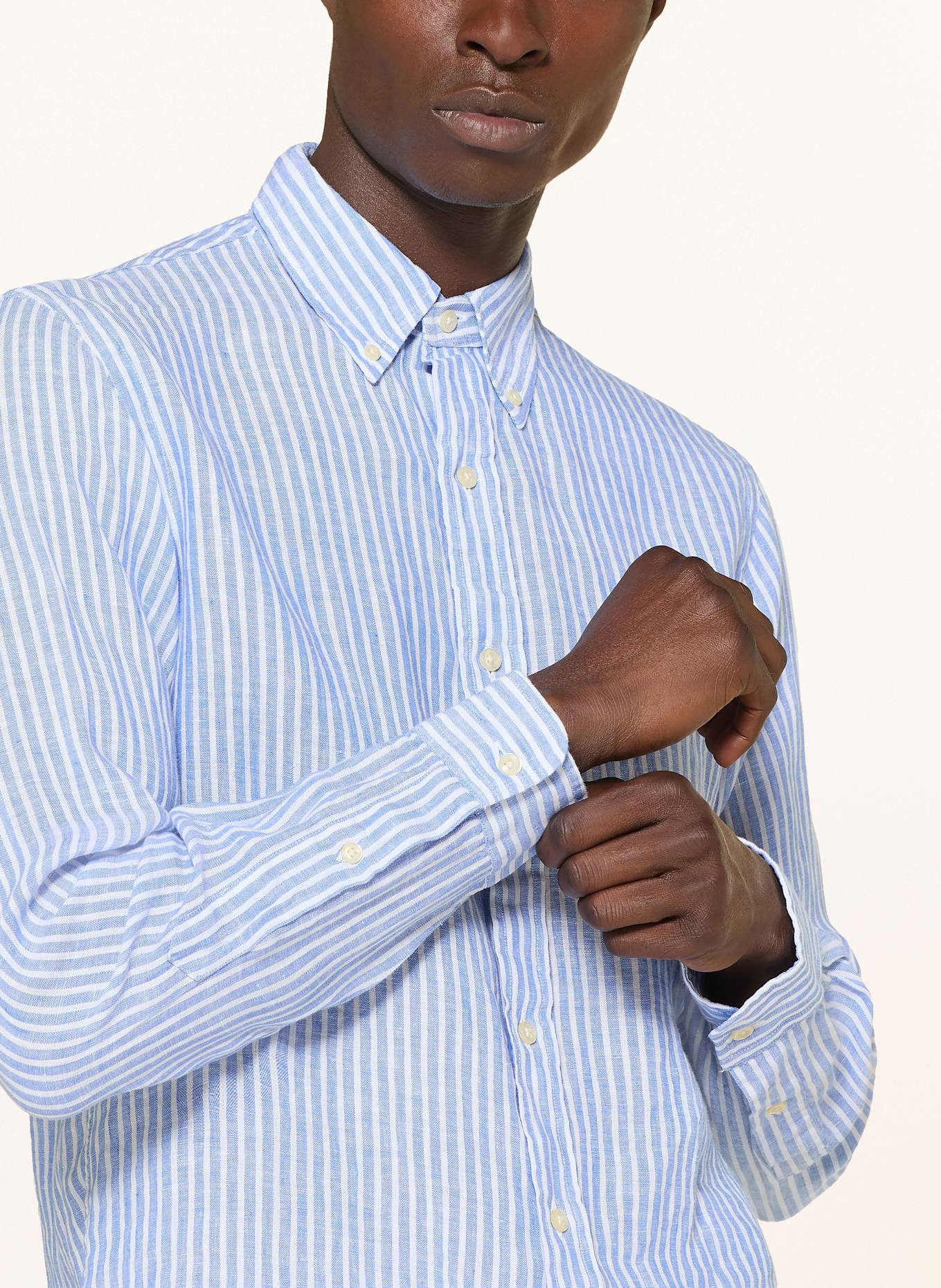 POLO RALPH LAUREN Chemise en lin Custom Fit: BLANC/ BLEU CLAIR