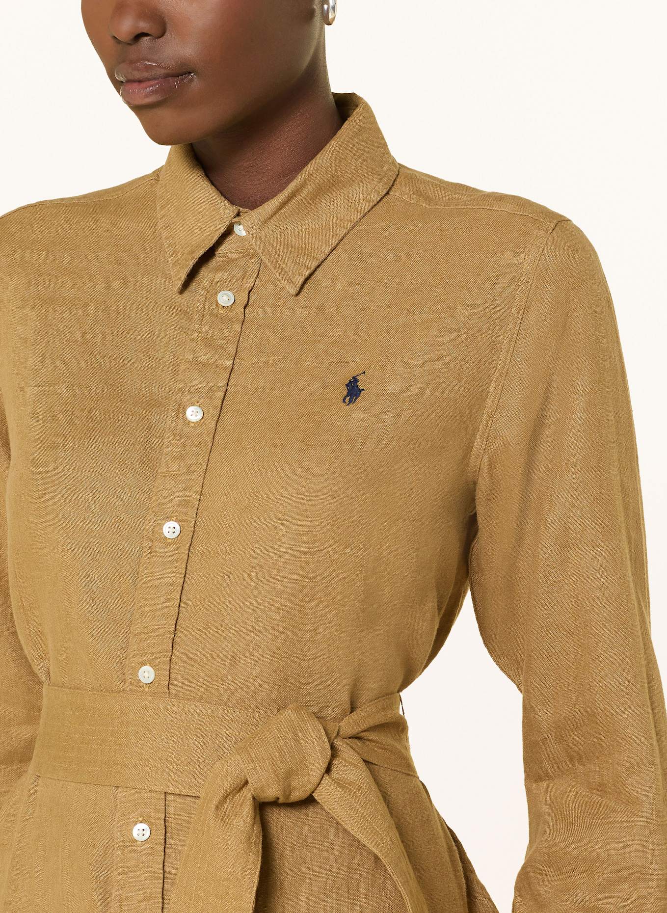 POLO RALPH LAUREN Hemdblusenkleid aus Leinen: CAMEL