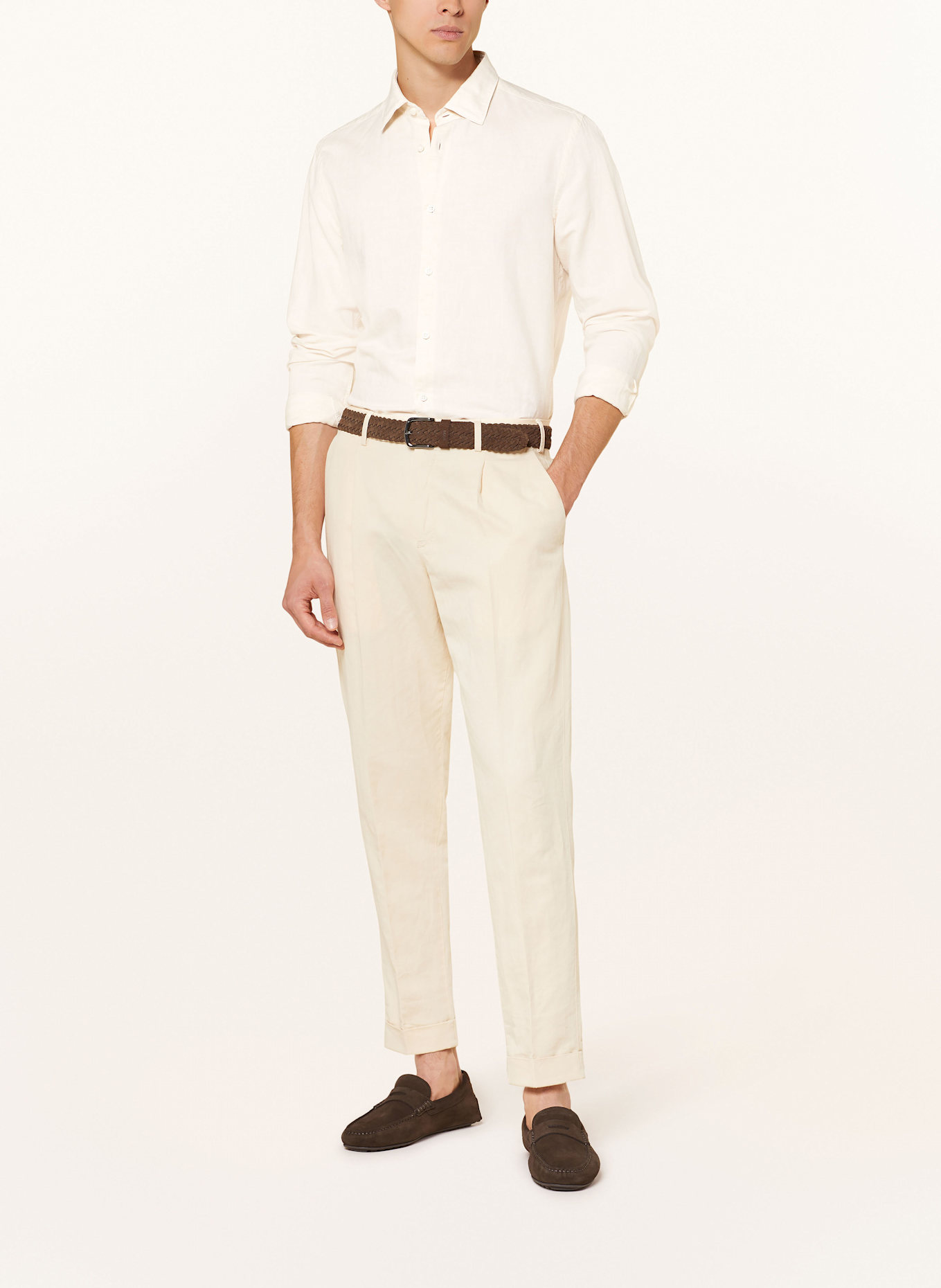 BOSS Shirt HAL casual fit with linen: CREAM
