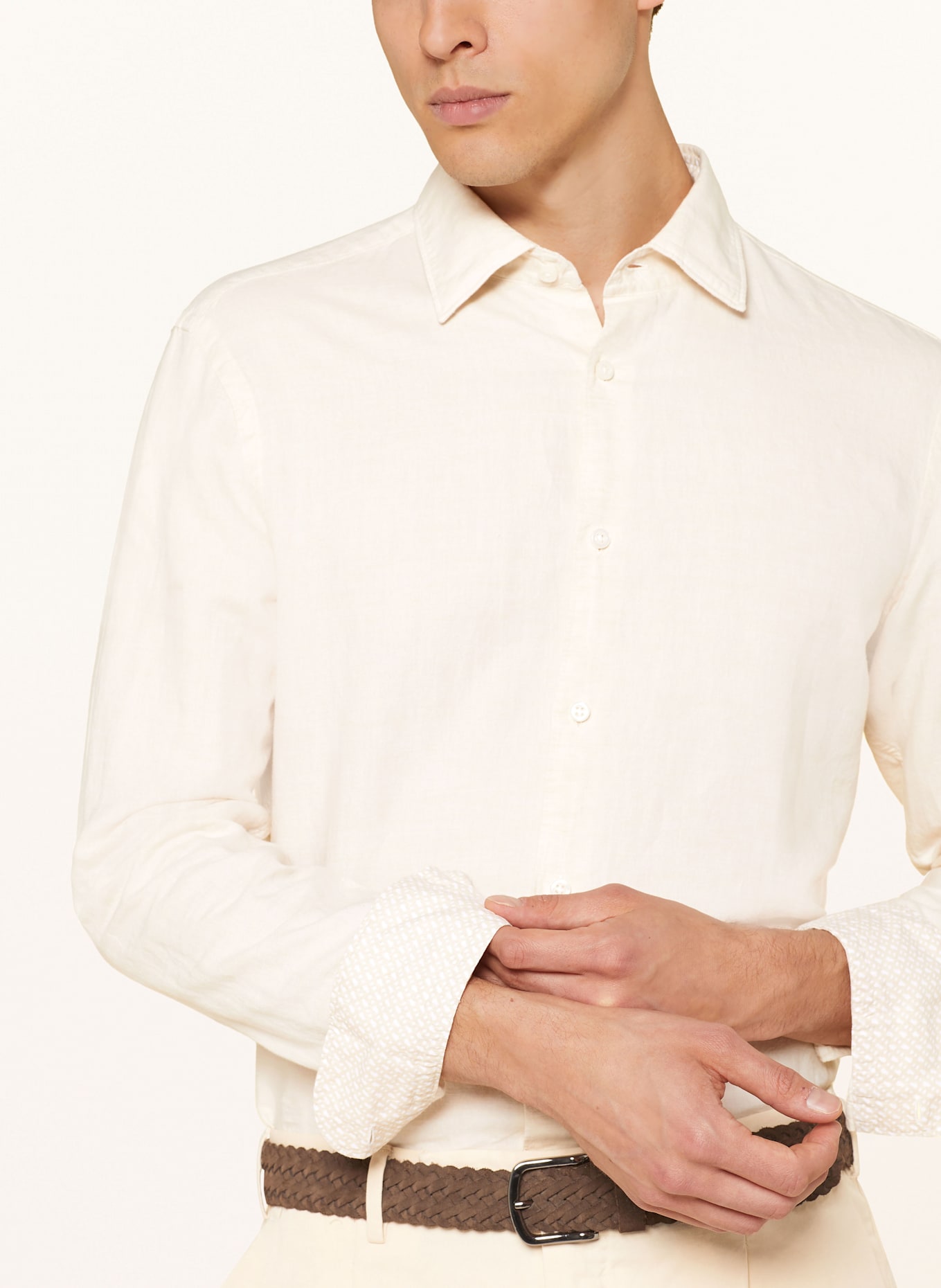 BOSS Shirt HAL casual fit with linen: CREAM