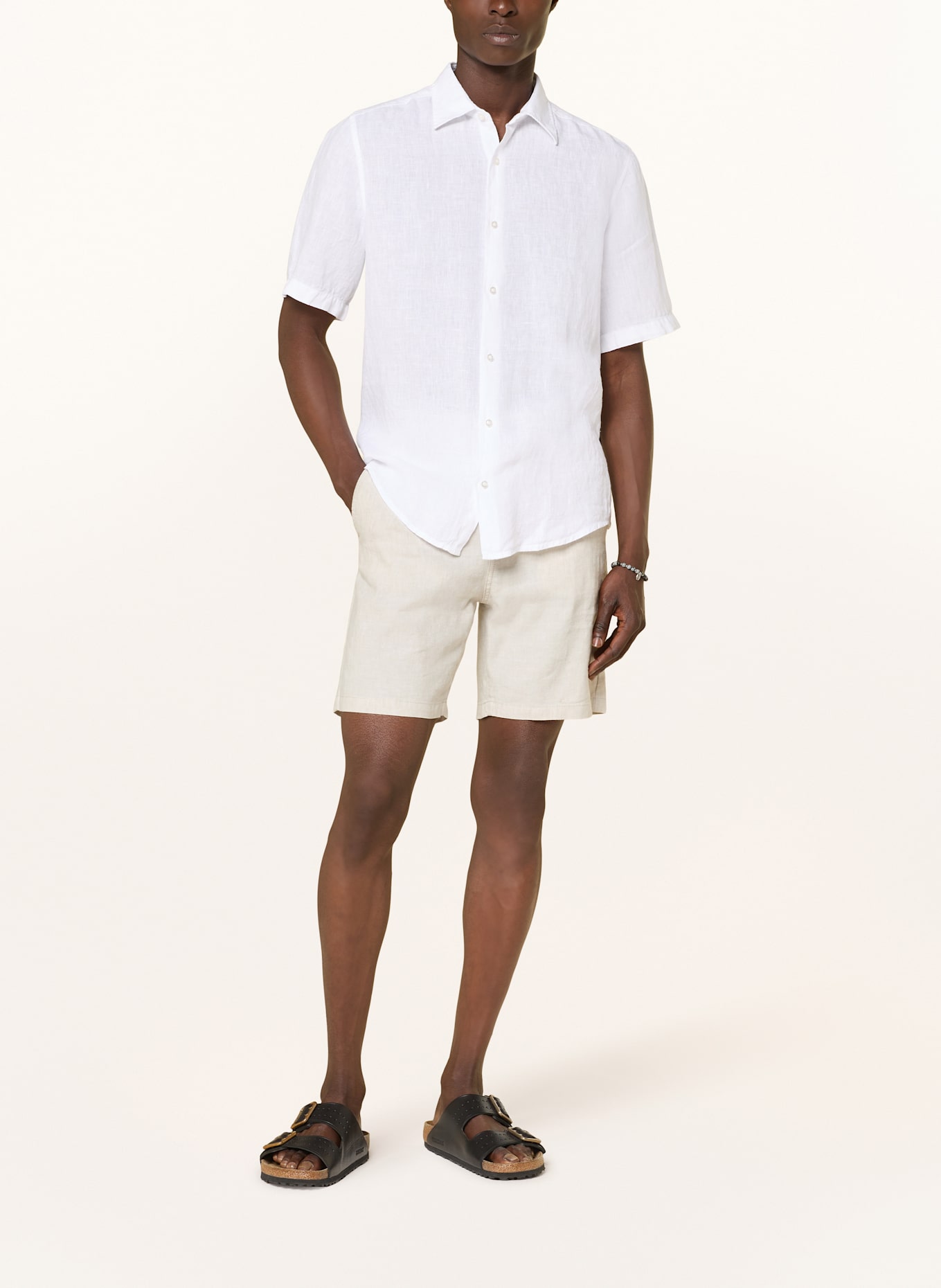 BOSS Kurzarm-Hemd RASH Regular Fit aus Leinen: WEISS