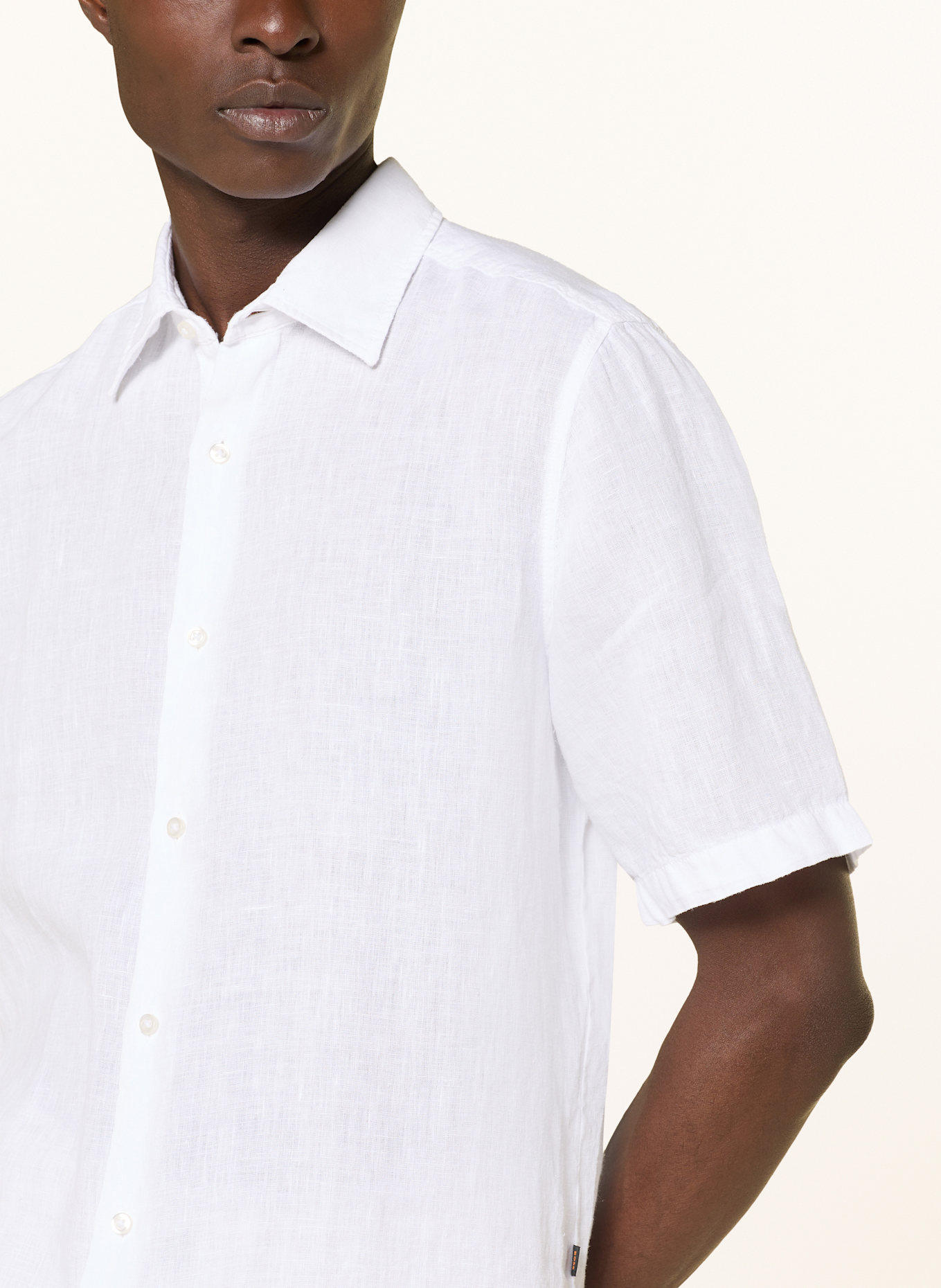 BOSS Kurzarm-Hemd RASH Regular Fit aus Leinen: WEISS