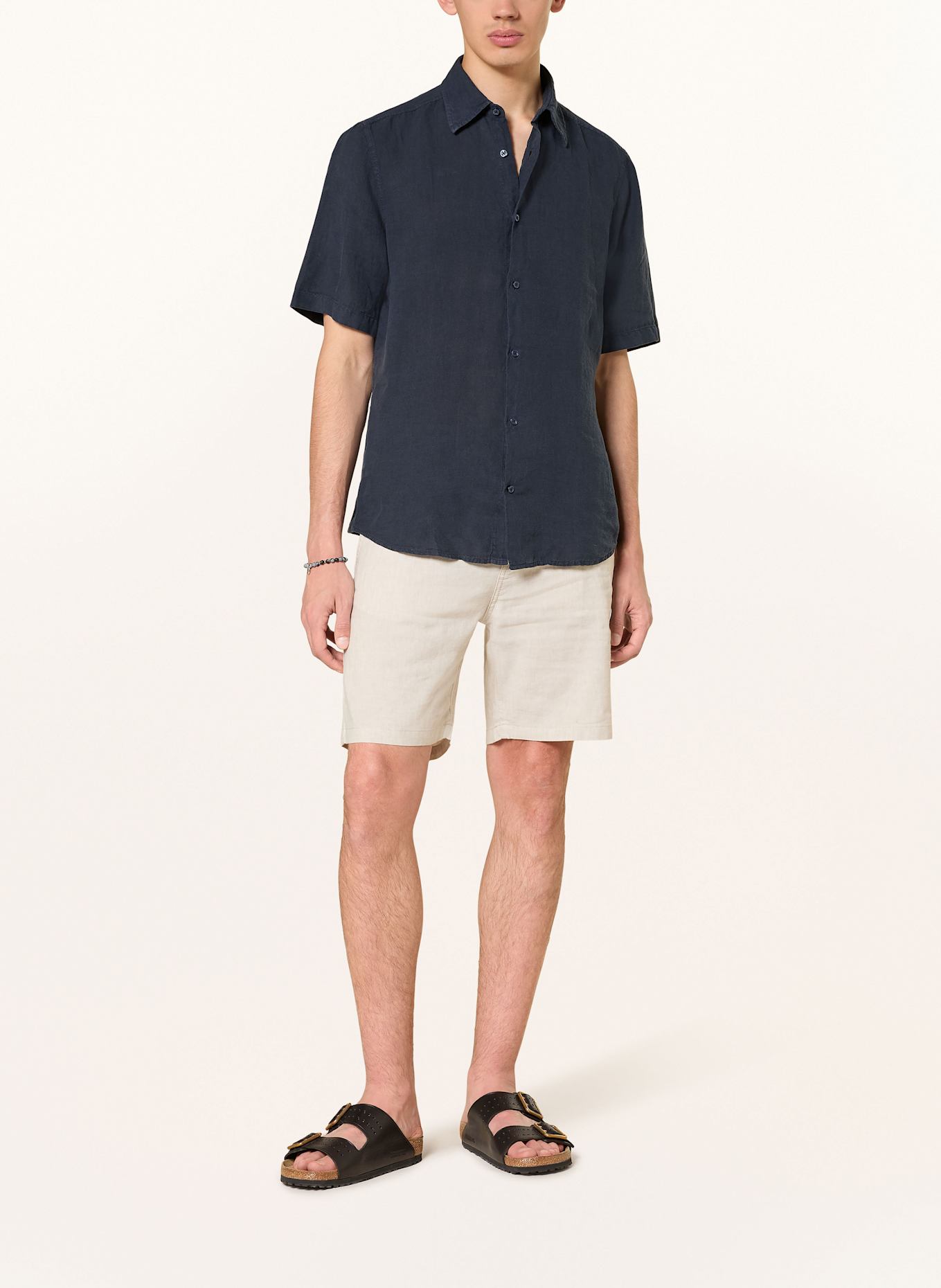 BOSS Kurzarm-Hemd RASH Regular Fit aus Leinen: DUNKELBLAU