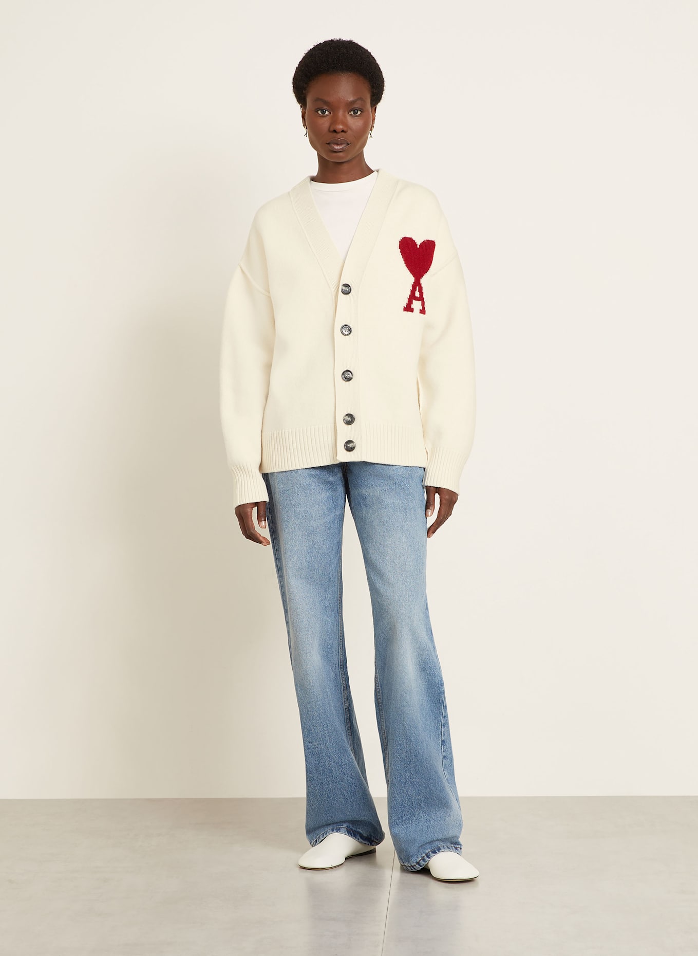 AMI PARIS Kardigan oversize kolor biały