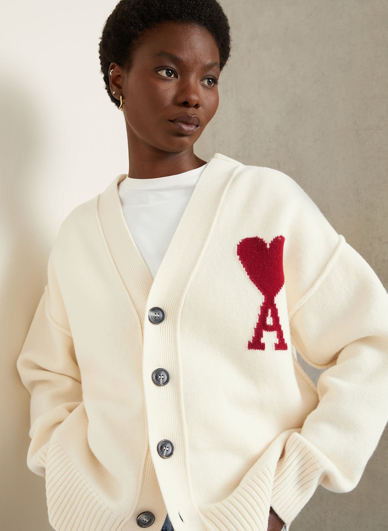 AMI PARIS Oversized cardigan in white
