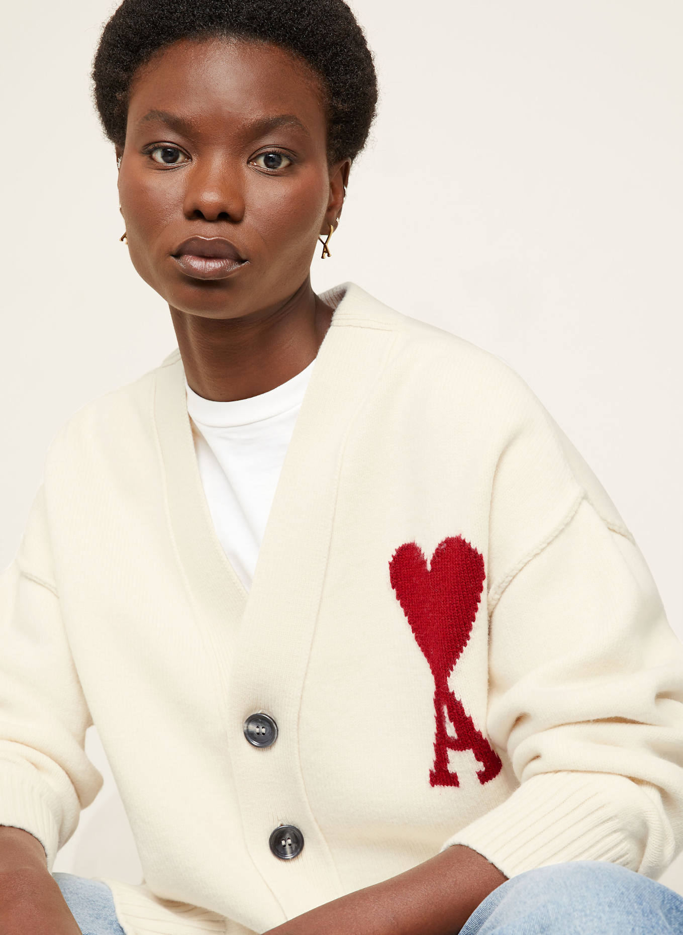 AMI PARIS Kardigan oversize kolor biały