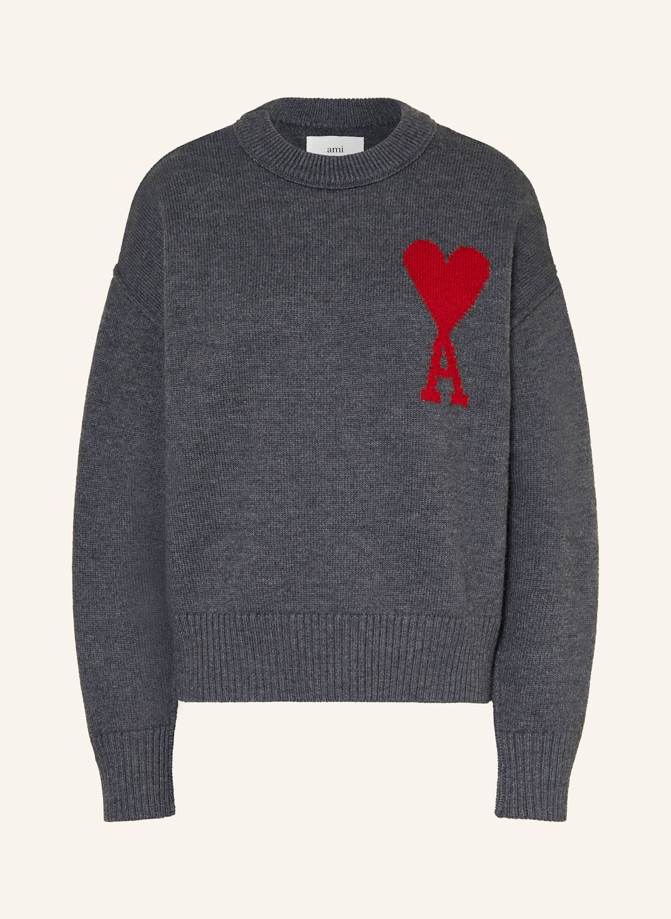 AMI PARIS Pullover: GRAU / ROT