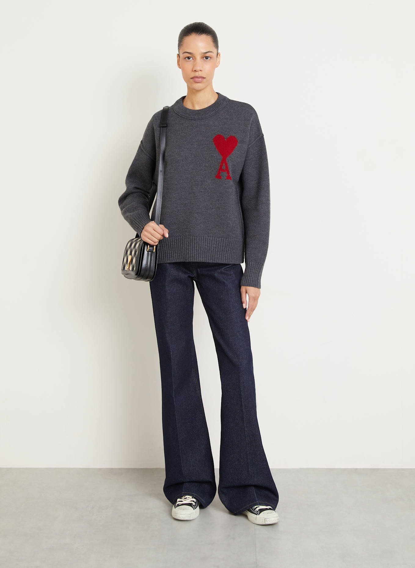 AMI PARIS Pullover: GRAU / ROT