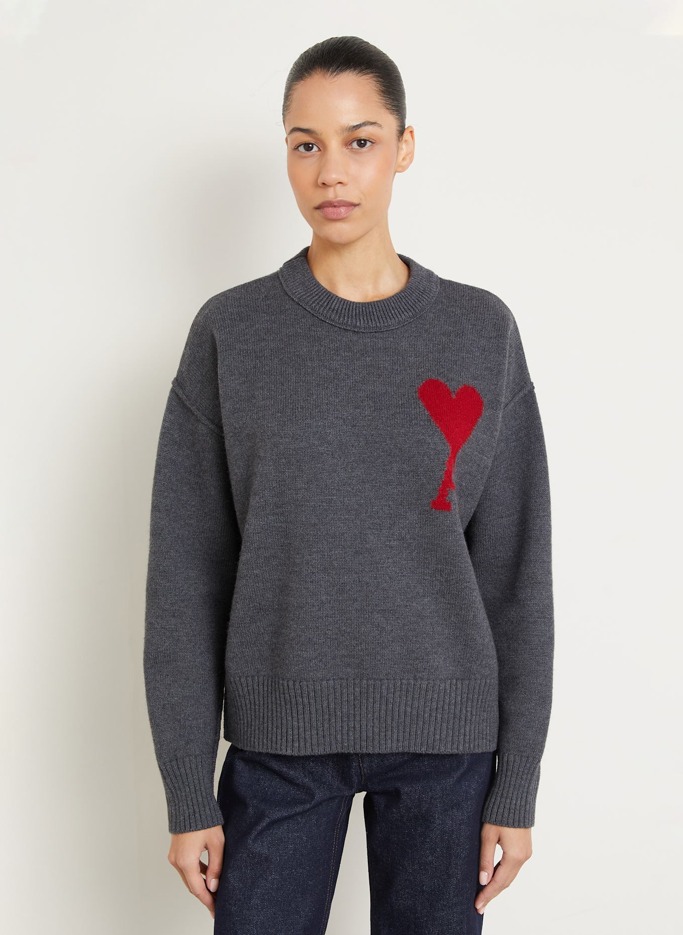 AMI PARIS Pullover: GRAU / ROT