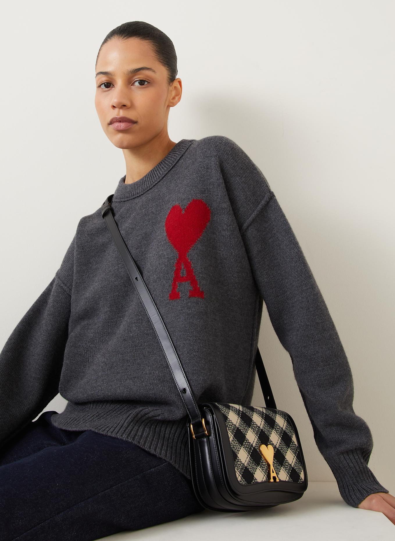 AMI PARIS Pullover: GRAU / ROT