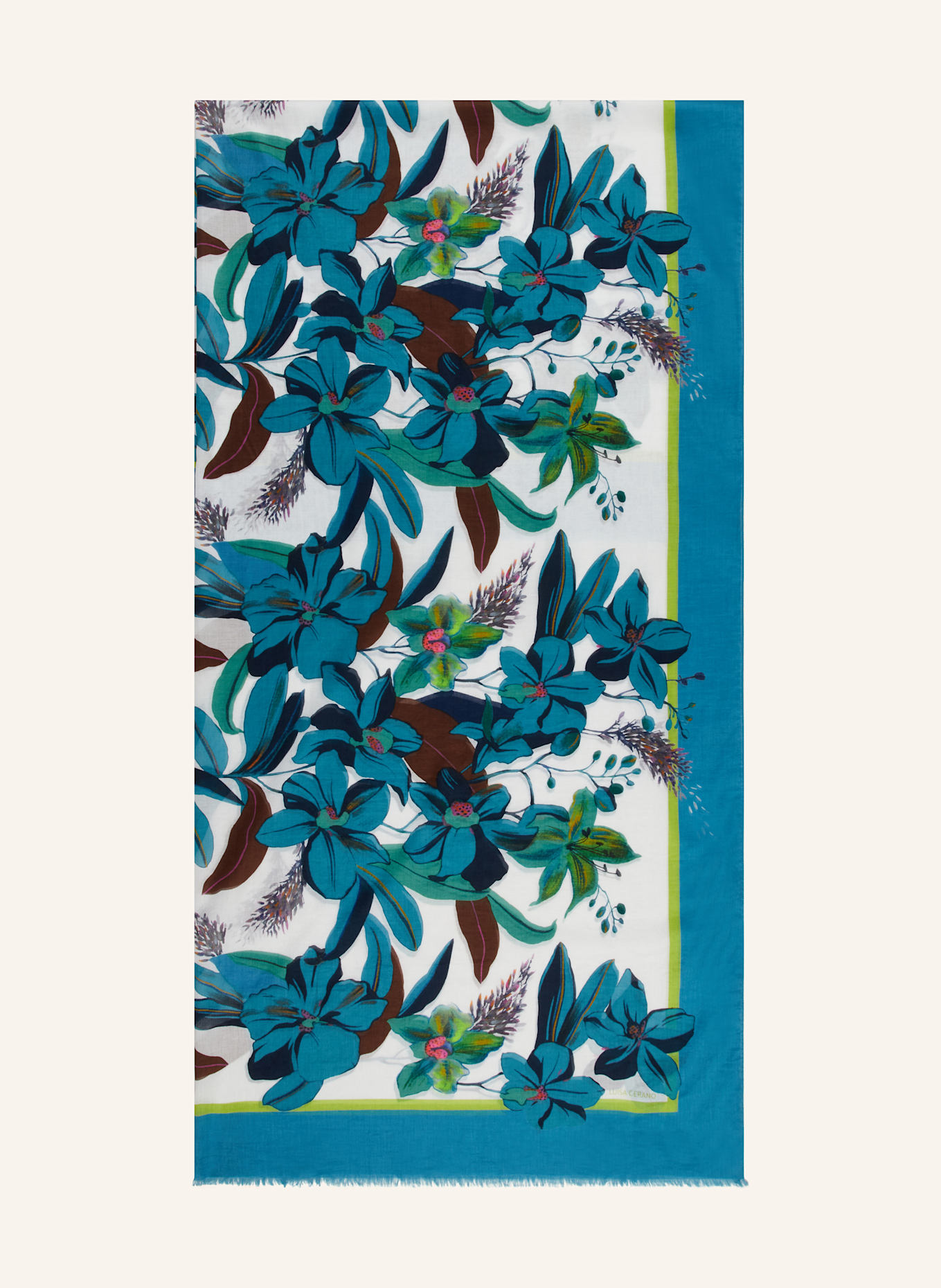 LUISA CERANO Szal: PETROL / ZIELONY / BIAŁY