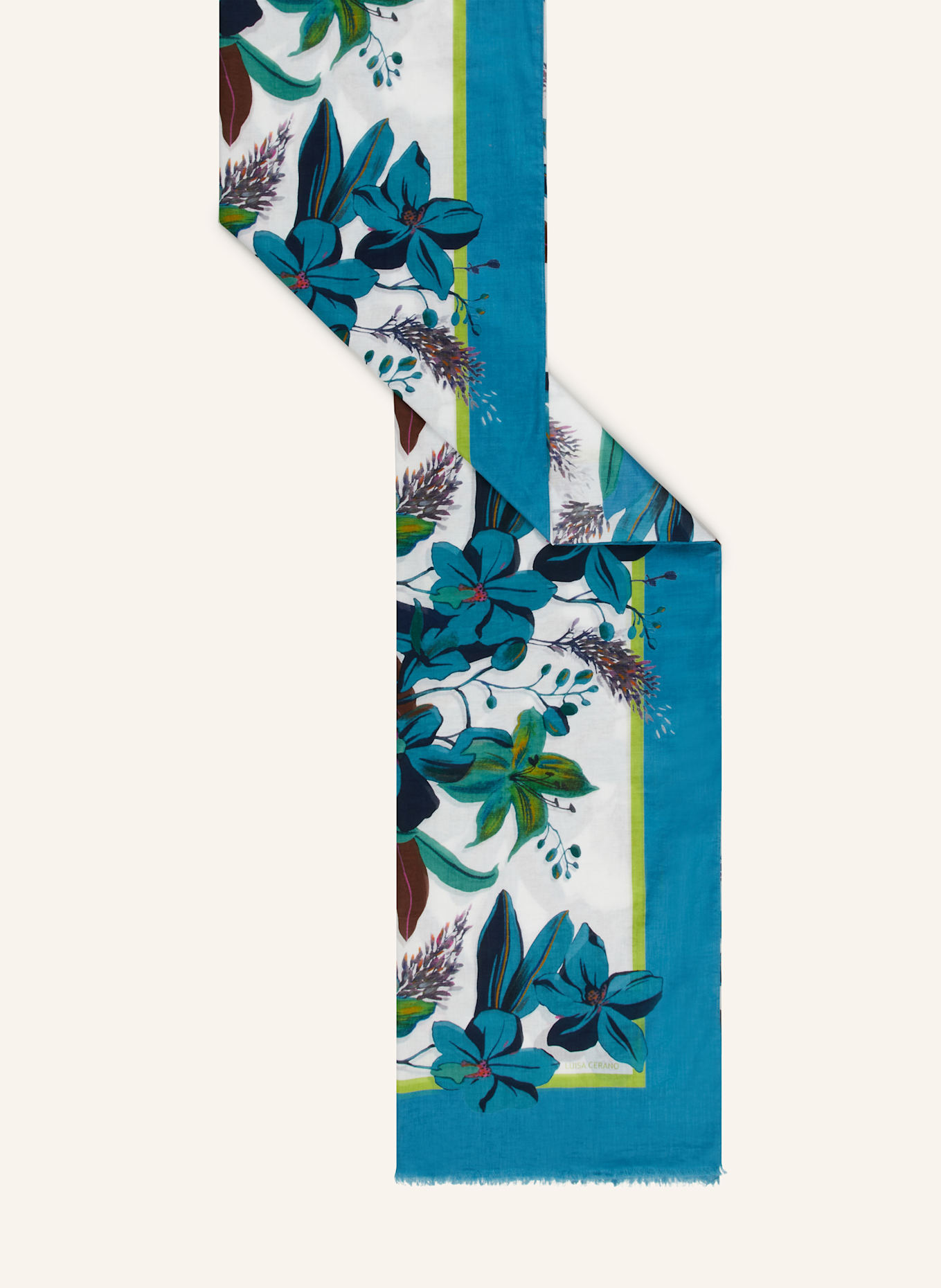 LUISA CERANO Szal: PETROL / ZIELONY / BIAŁY