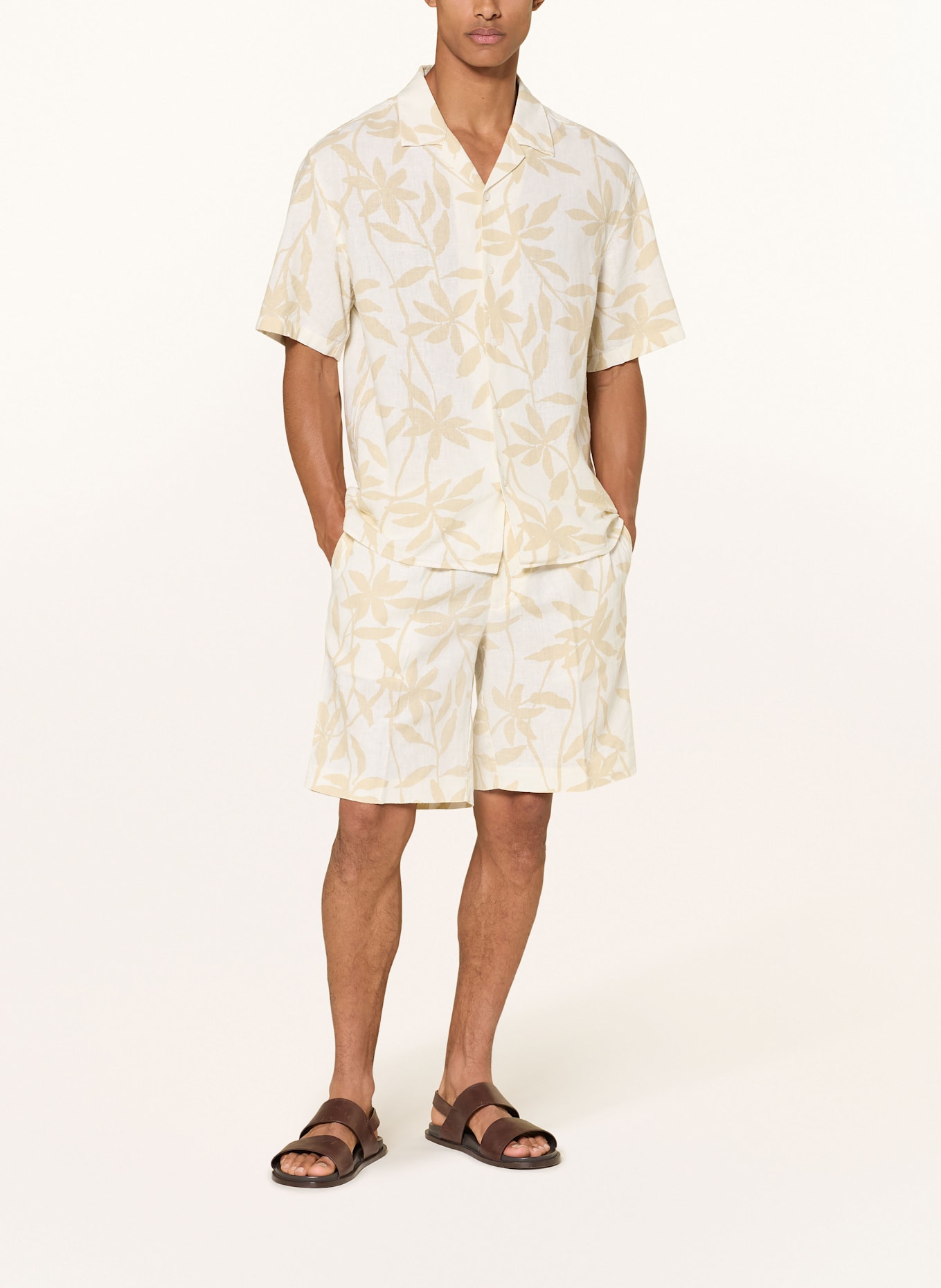 Calvin Klein Resorthemd Relaxed Fit mit Leinen: HELLGELB / DUNKELGELB