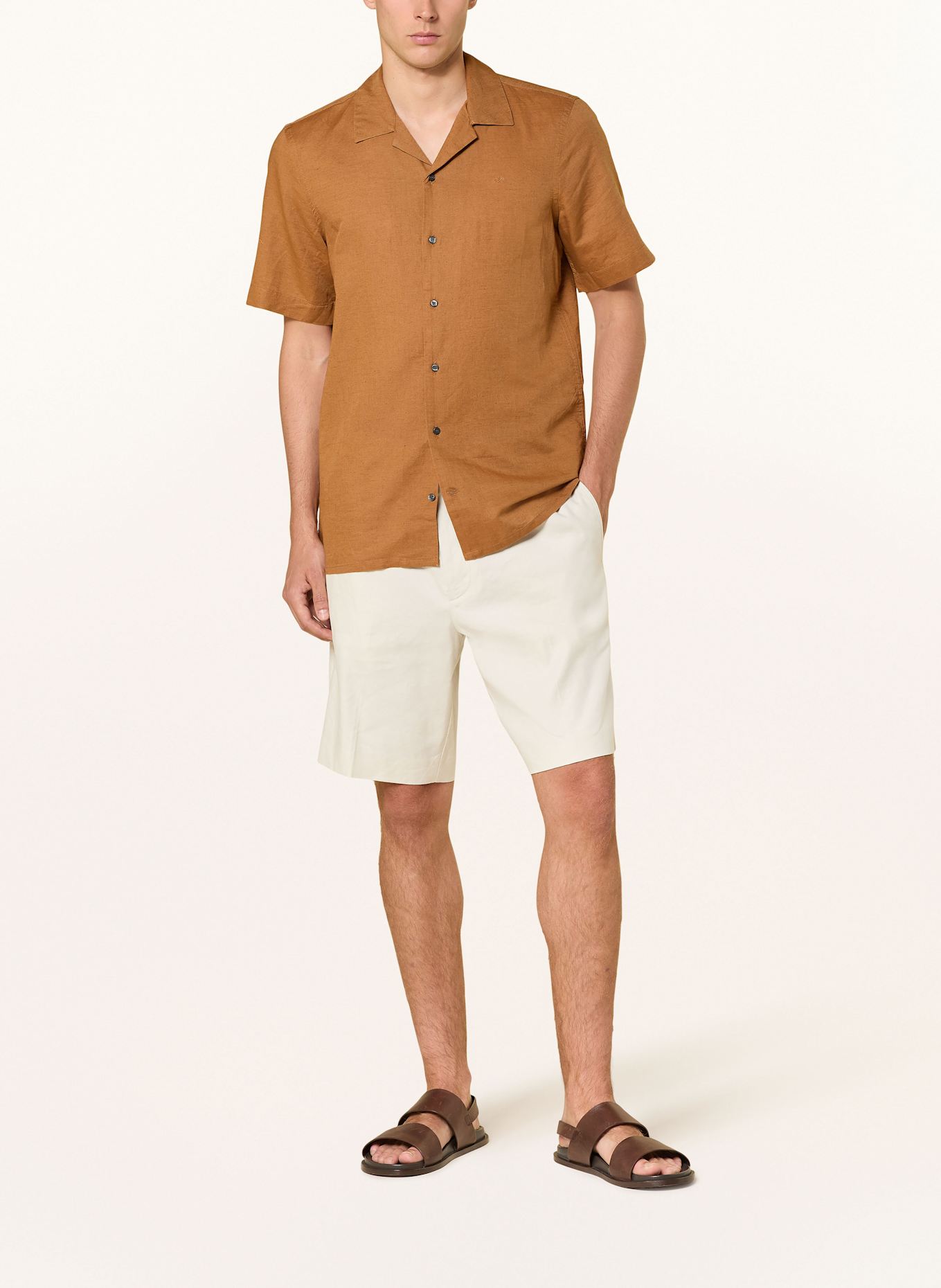 calvin Flat Klein Koszula z klapami regular fit z dodatkiem lnu: KONIAKOWY